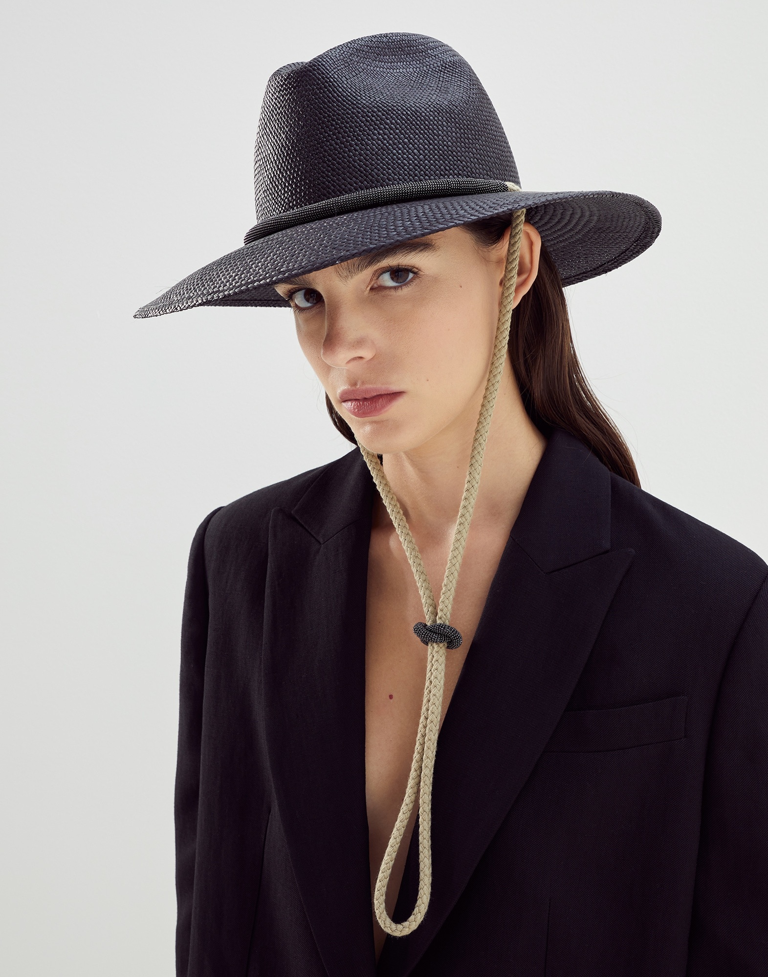 Straw fedora with linen and monili rope string - 3