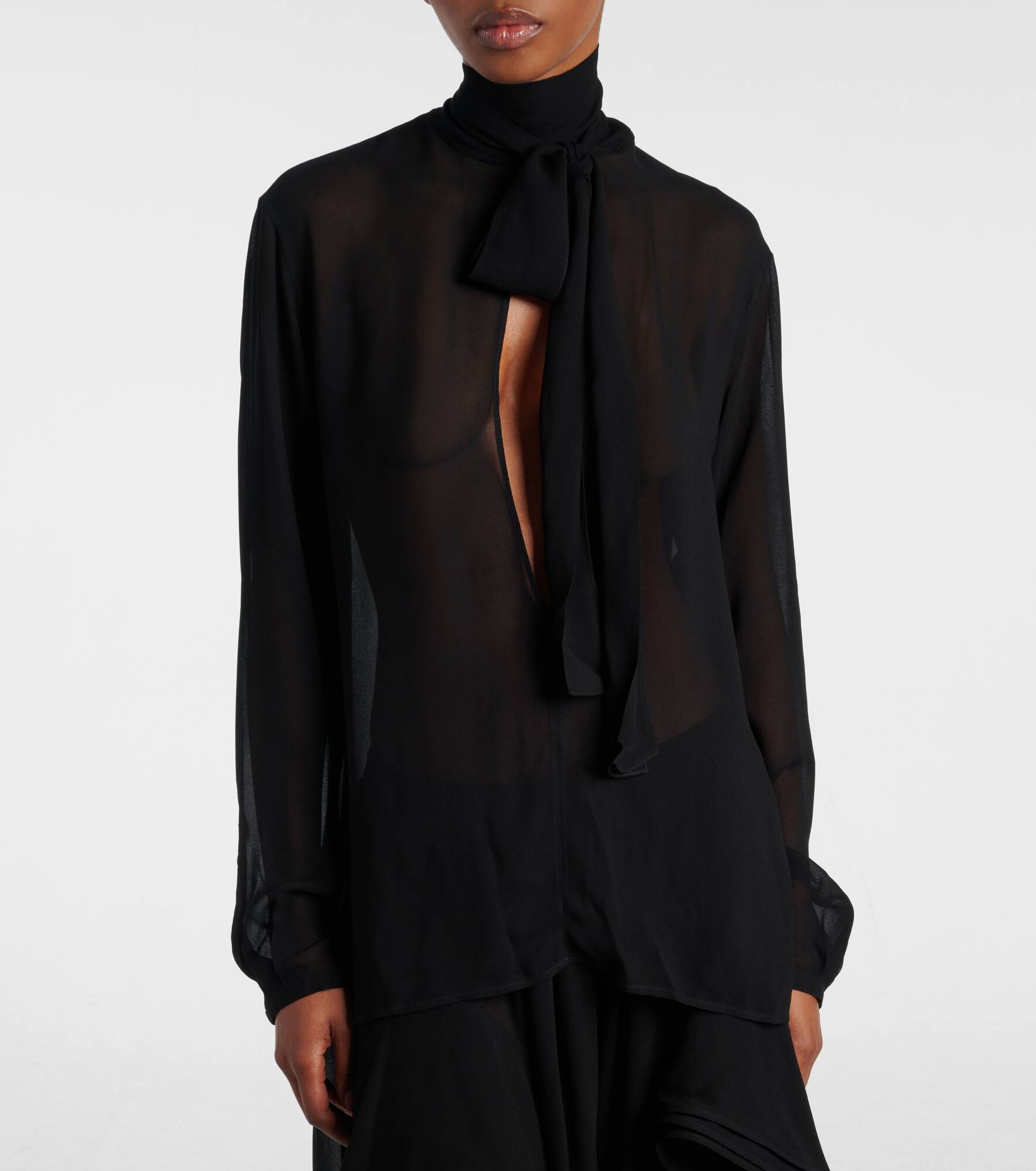 Tie-neck georgette blouse - 6