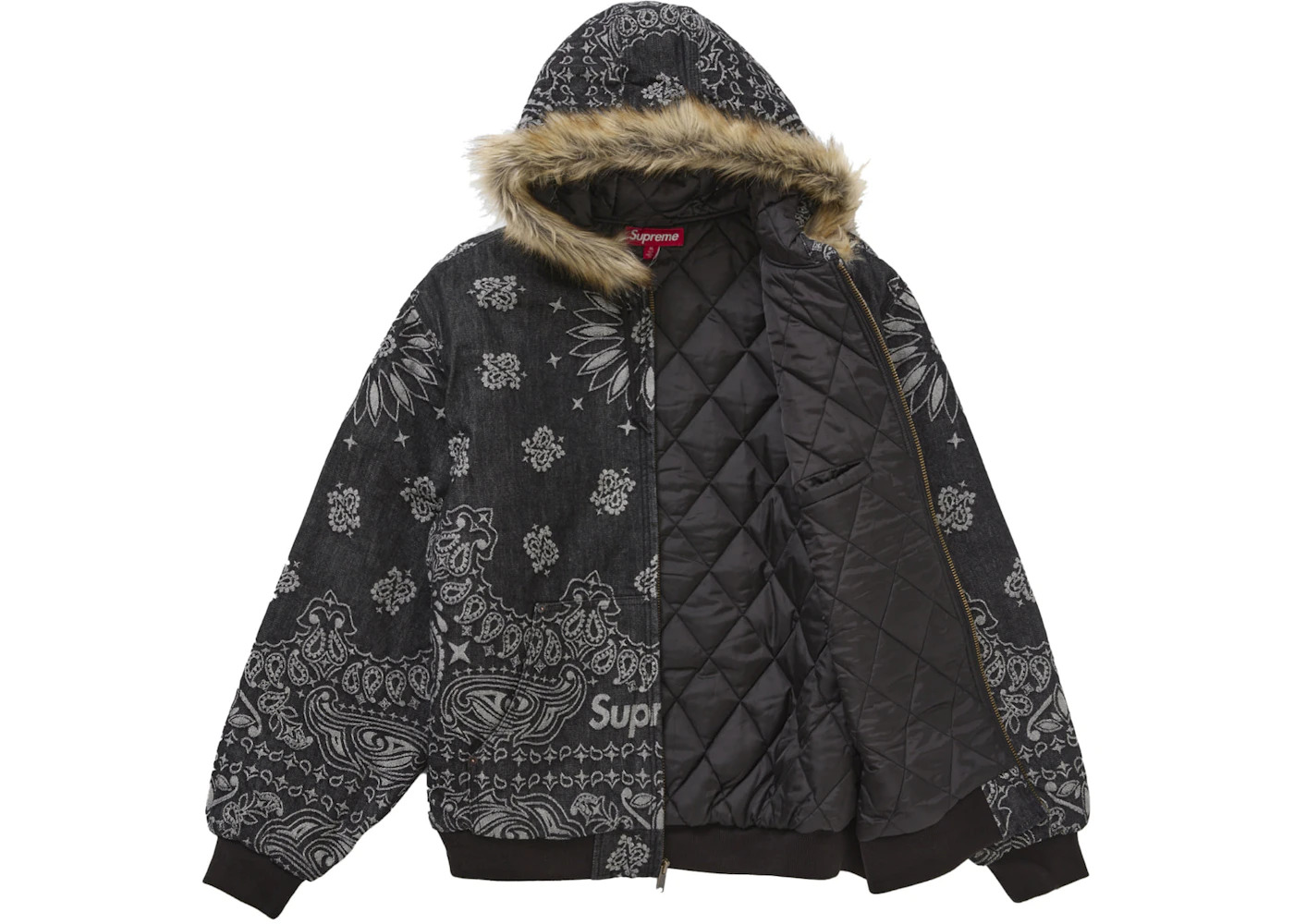 Supreme Bandana Jacquard Denim Hooded Work Jacket Black - 2