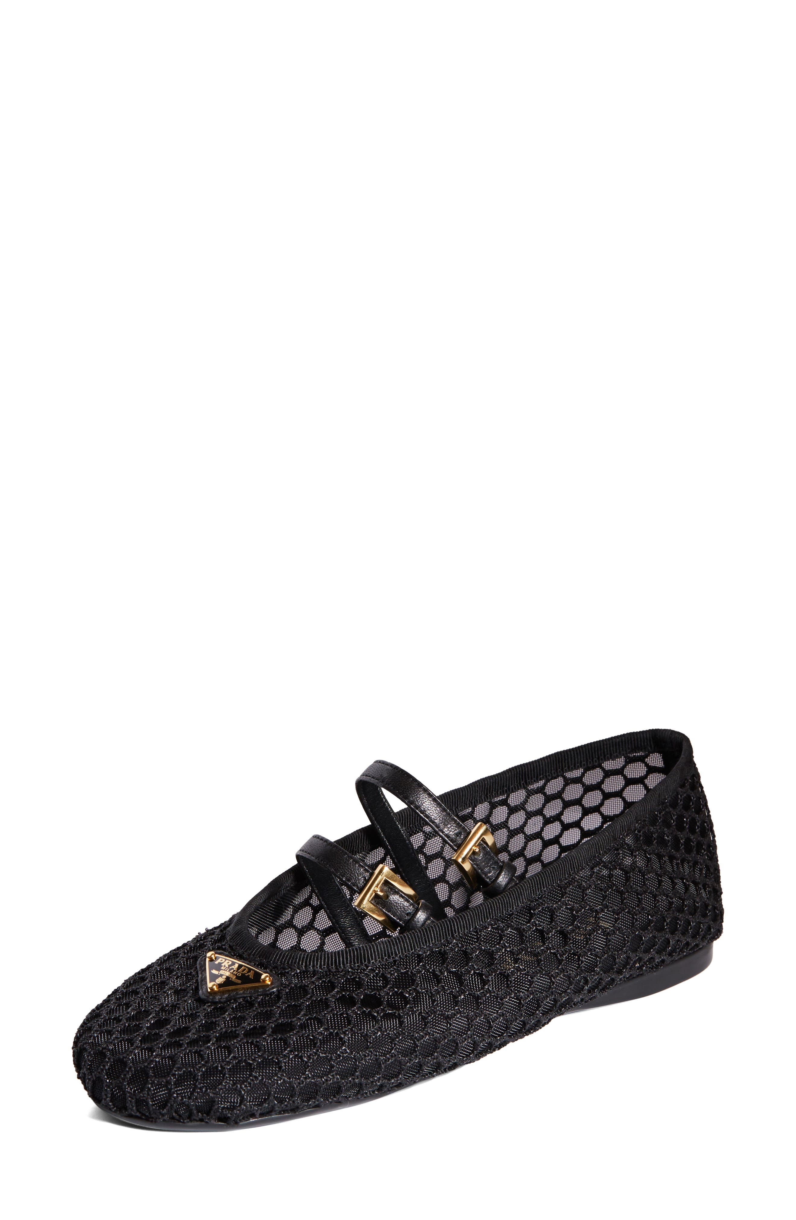 Prada Ballerine Mesh Mary Jane Flat in Nero at Nordstrom - 1