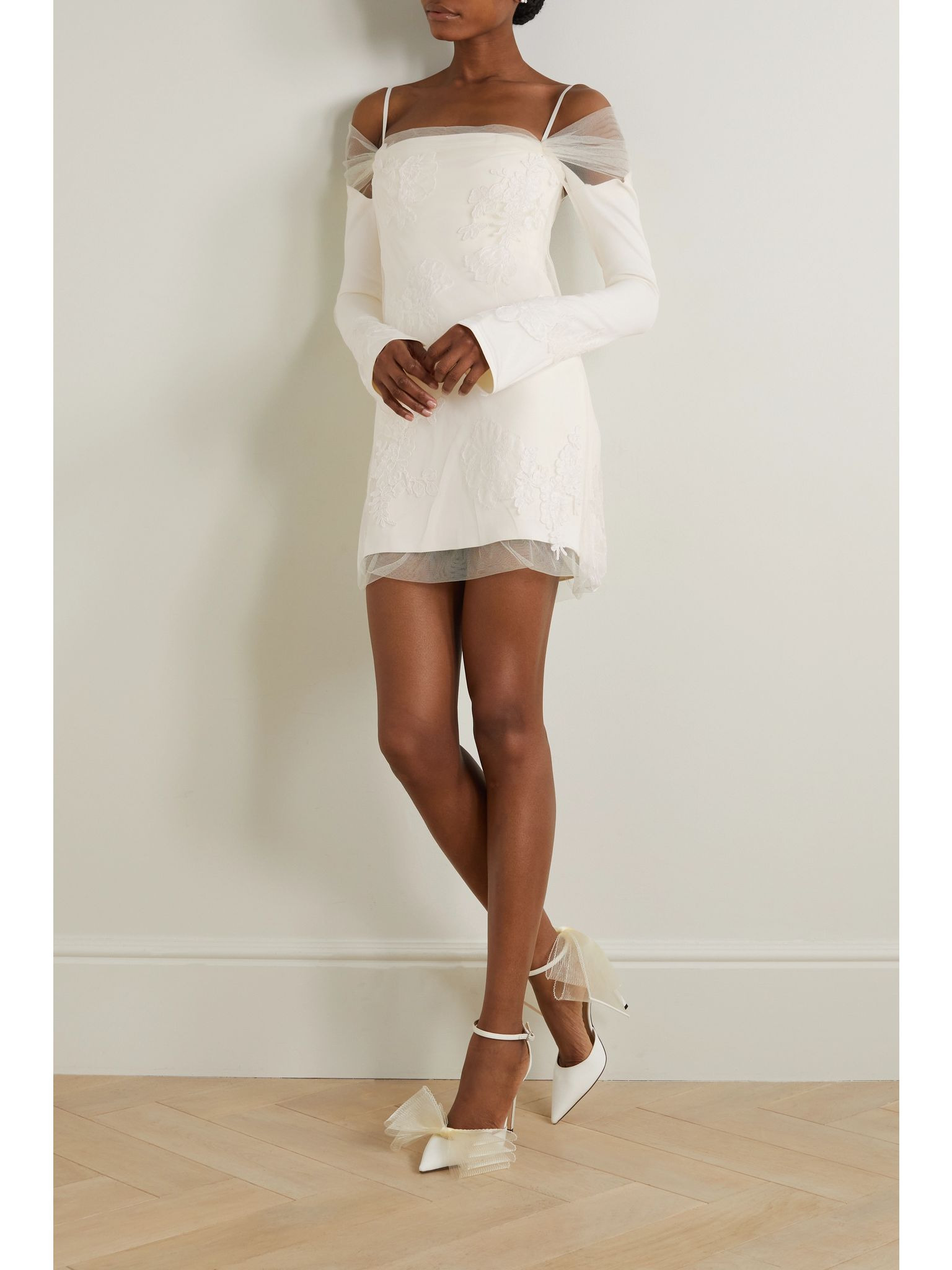 Lucy cold-shoulder lace-trimmed tulle and cady mini dress Ivory - 2