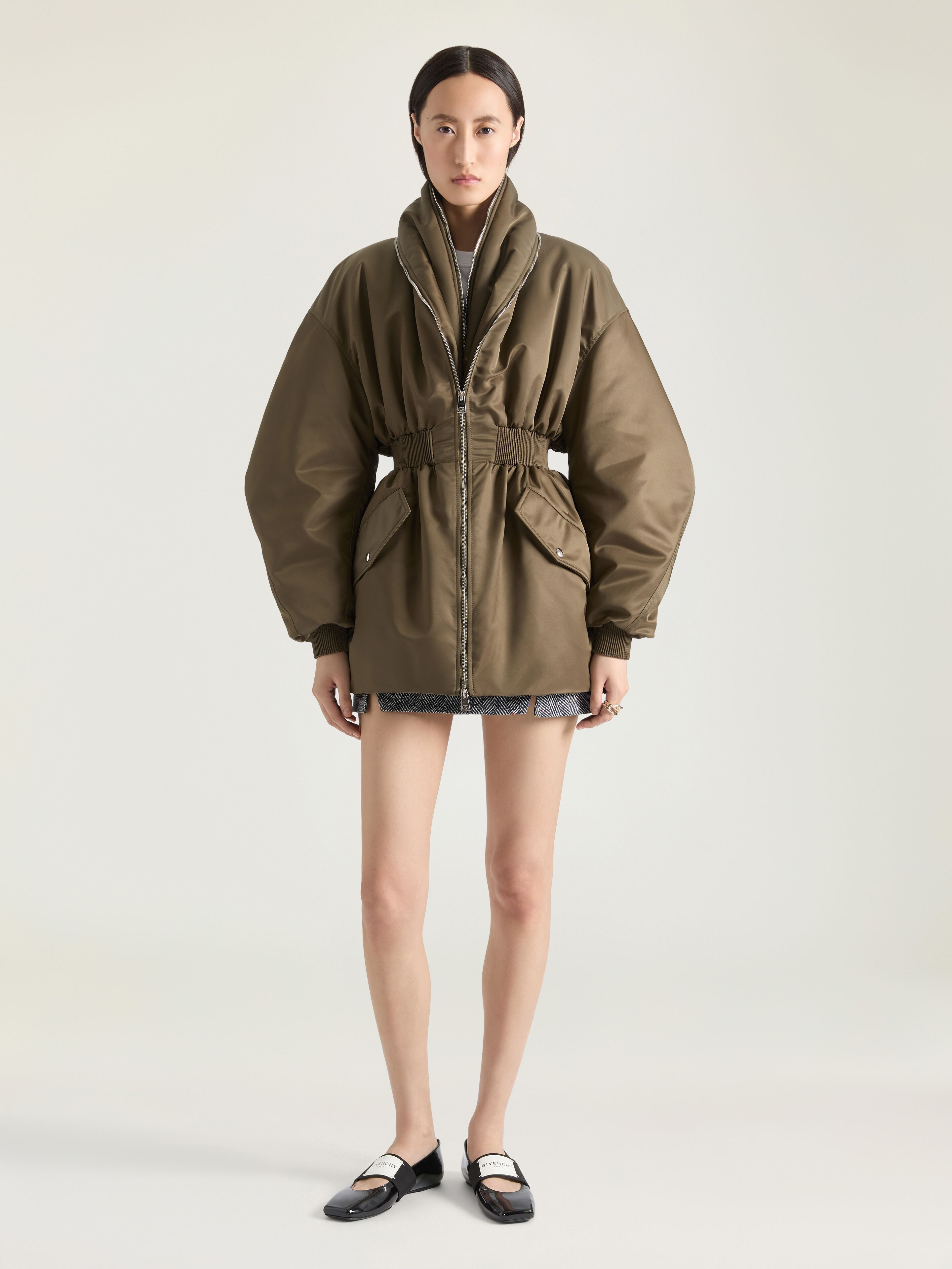 HOURGLASS BOMBER WITH ZIPPED SHAWL COLLAR IN NYLON - 2