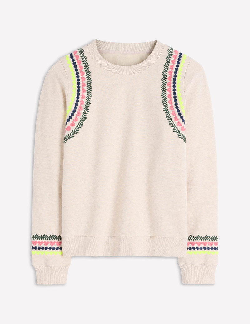 Hannah Embroidered Sweatshirt-Oatmeal Melange Embroidery 1