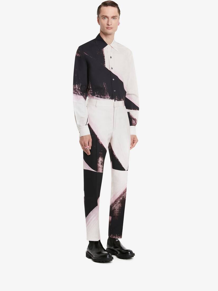 Men's Brushstroke Cigarette Trousers in Pink/white/black - 3