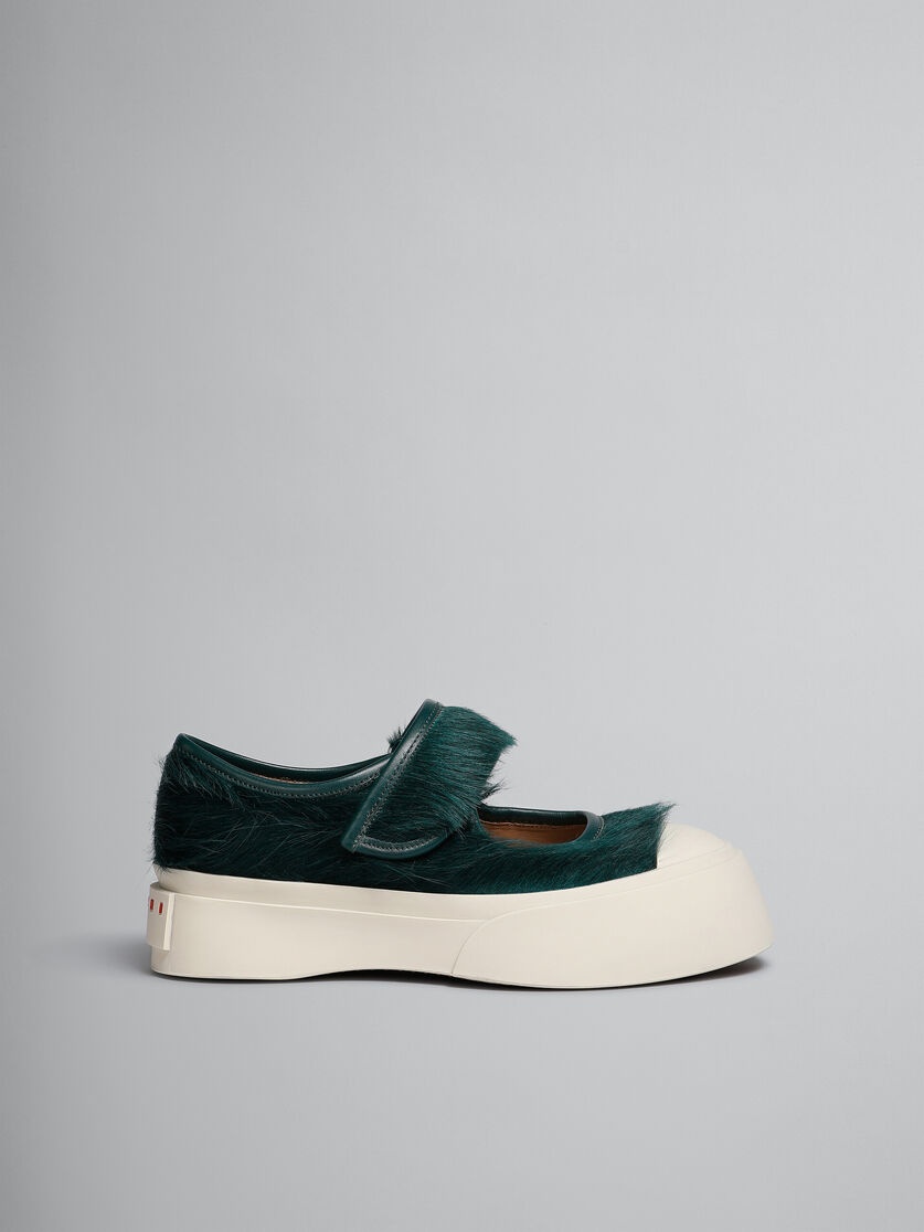 SEA GREEN LONG-HAIR CALFSKIN MARY JANE SNEAKER - 1