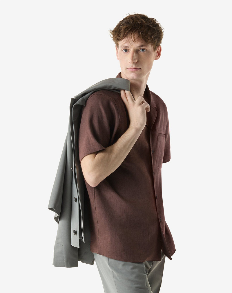 CORNELIANI Brown short sleeve linen, wool and mohair shirt outlook