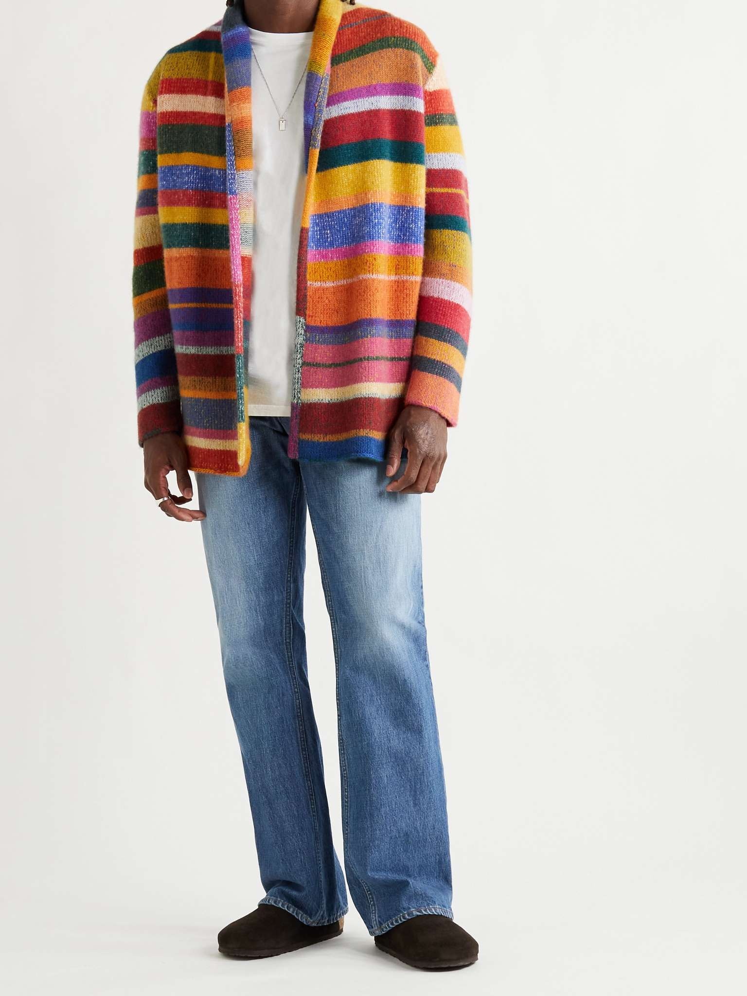 Shawl-Collar Striped Cashmere Cardigan - 2