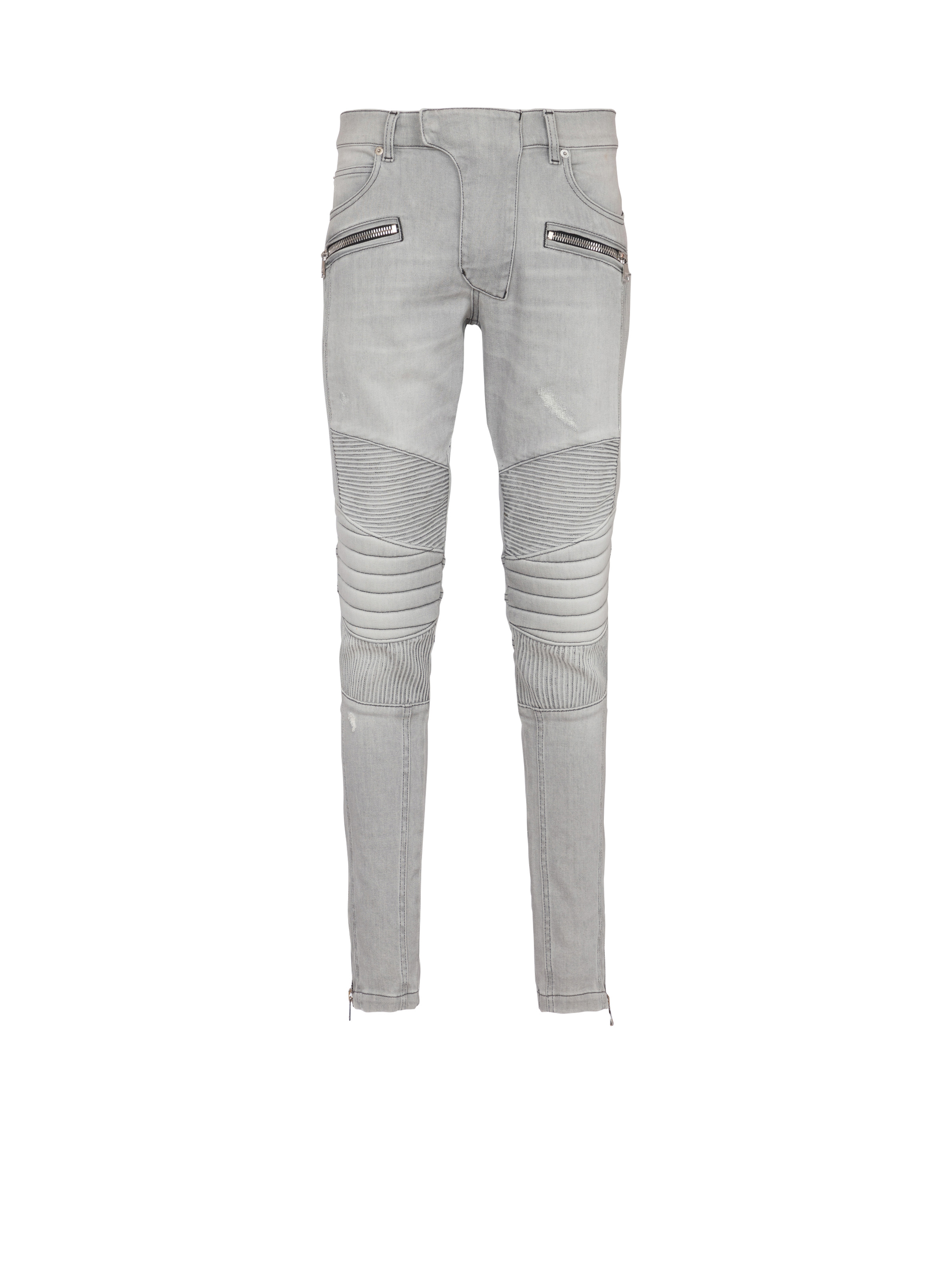 Biker jeans in Grey quilted denim - 1