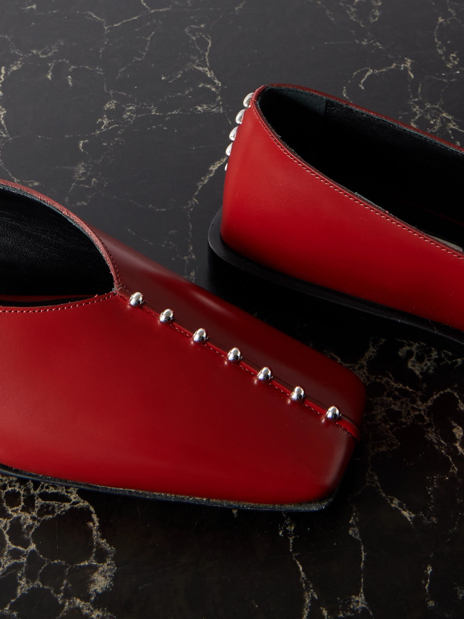 Studded leather ballet flats Red - 4