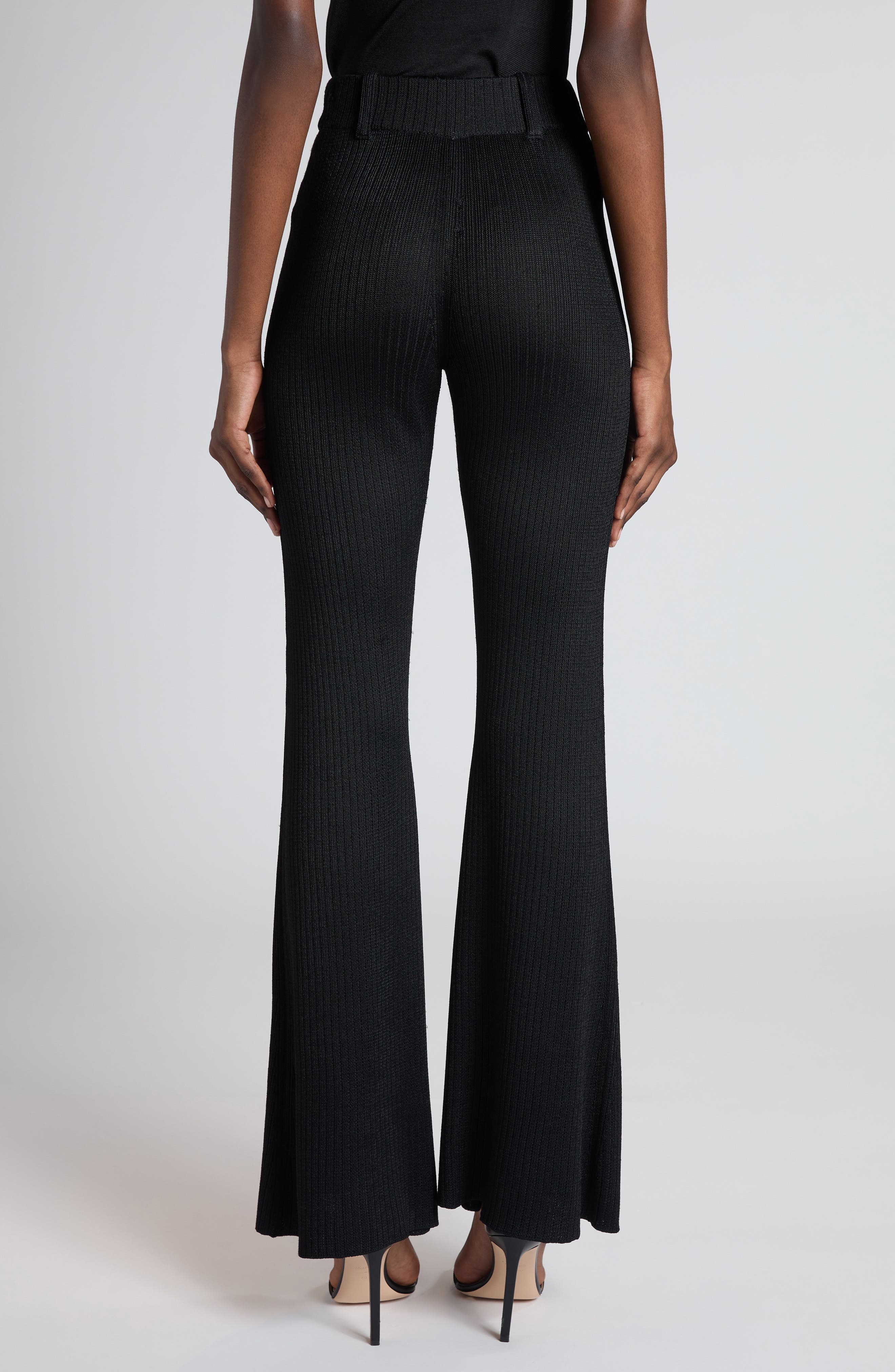TOM FORD Rib Knit Flare Leg Pants in Black at Nordstrom - 3