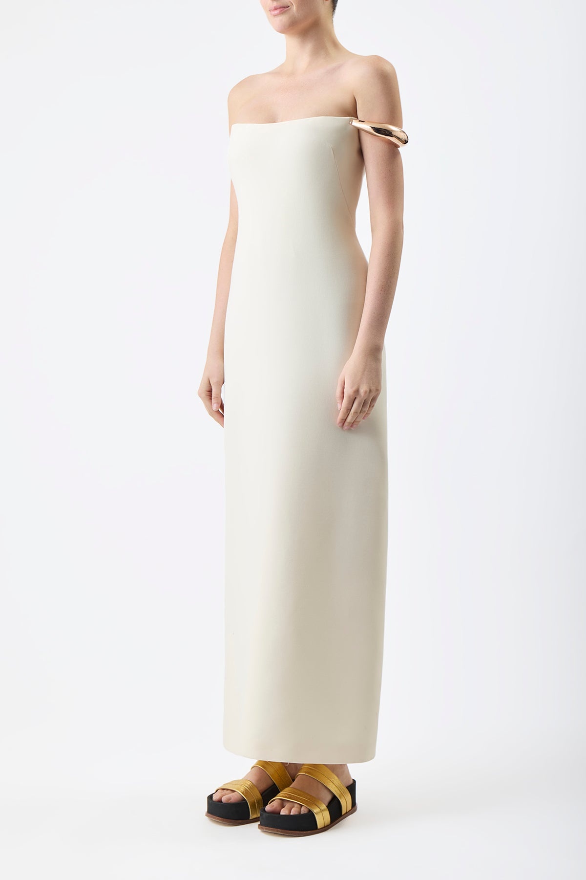 Anica Dress in Ivory Silk Wool Cady - 3