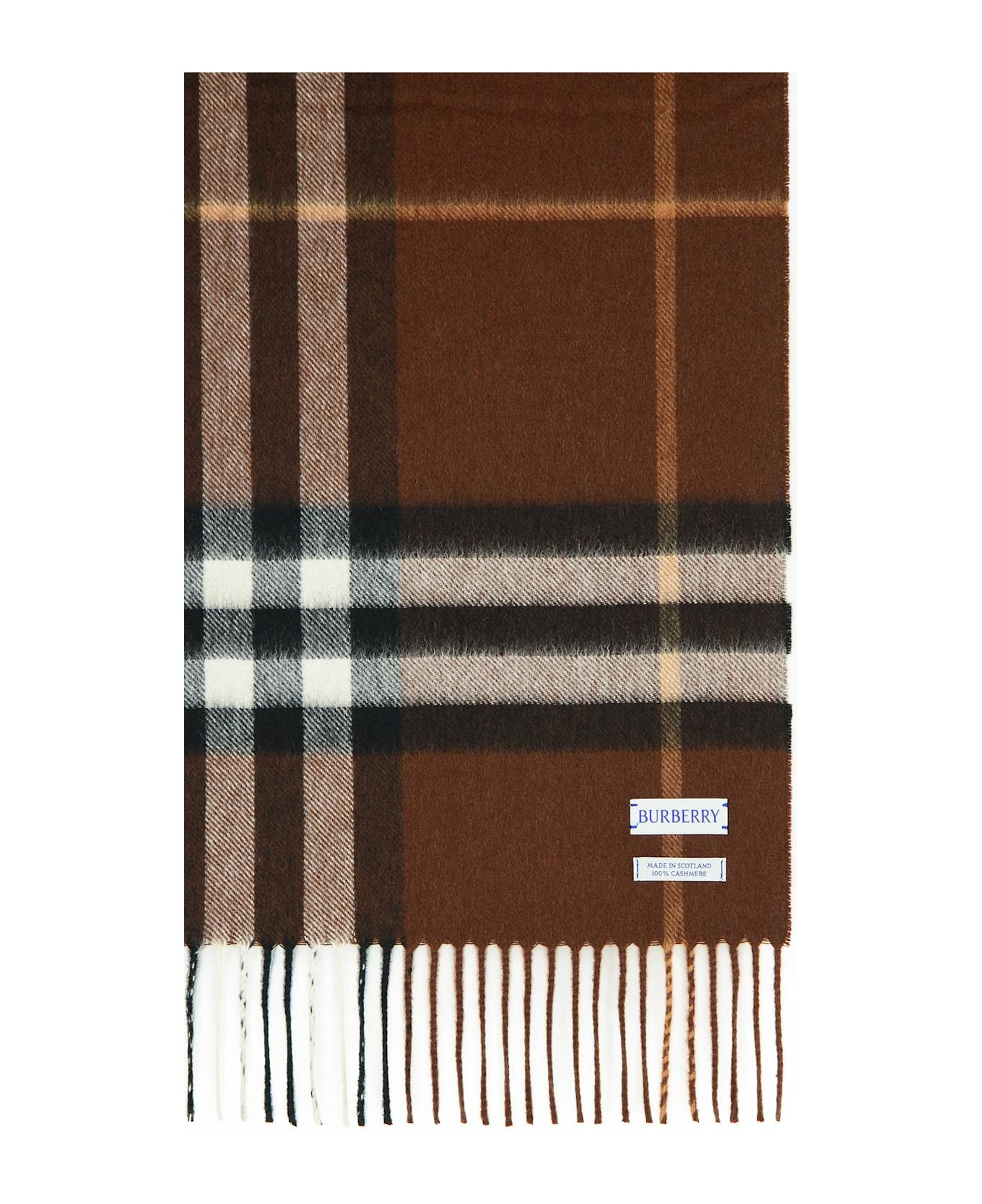 'mu Giant Check' Brown Cashmere Scarf - 3