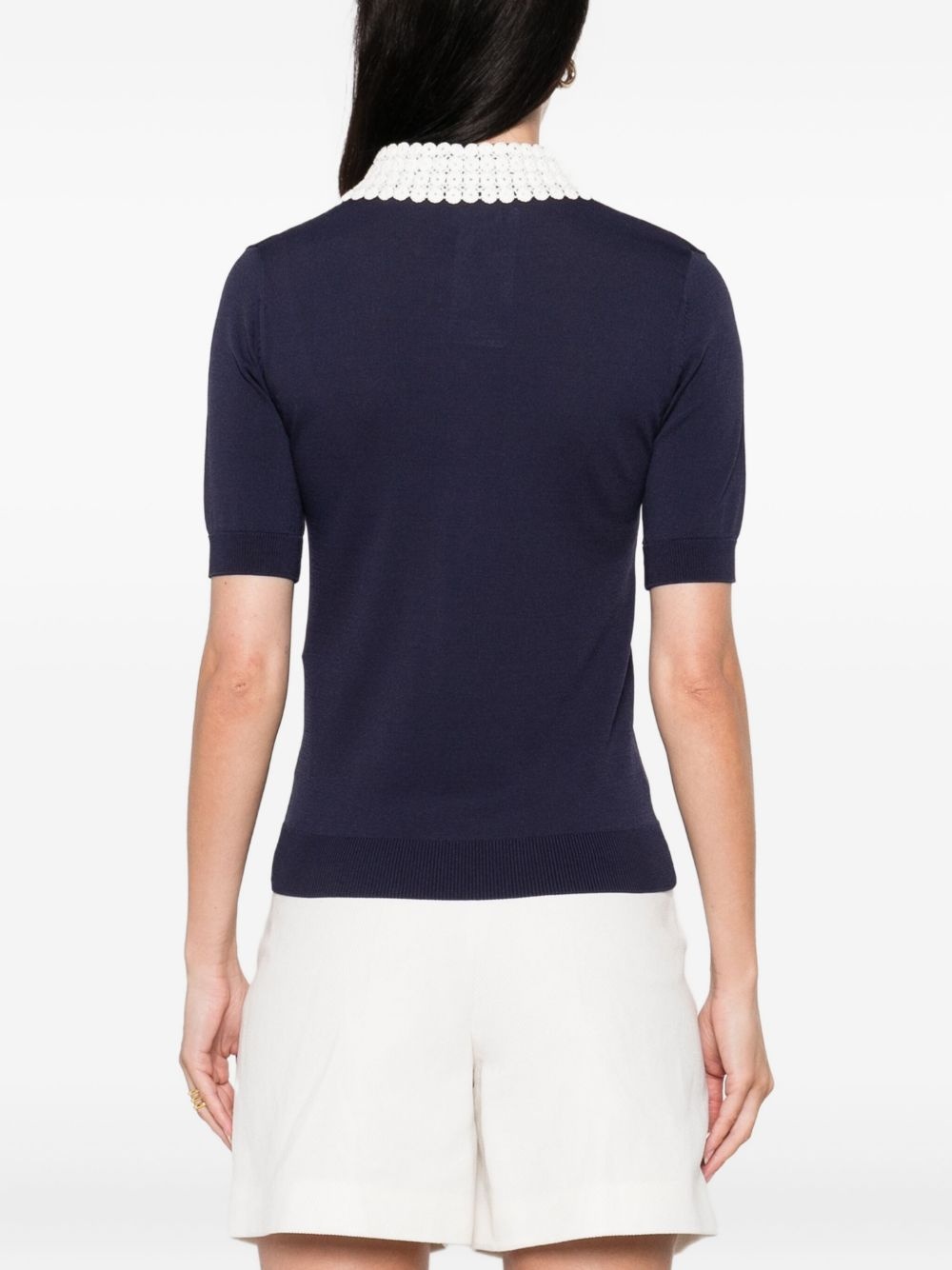 crochet-trimmed polo shirt - 4