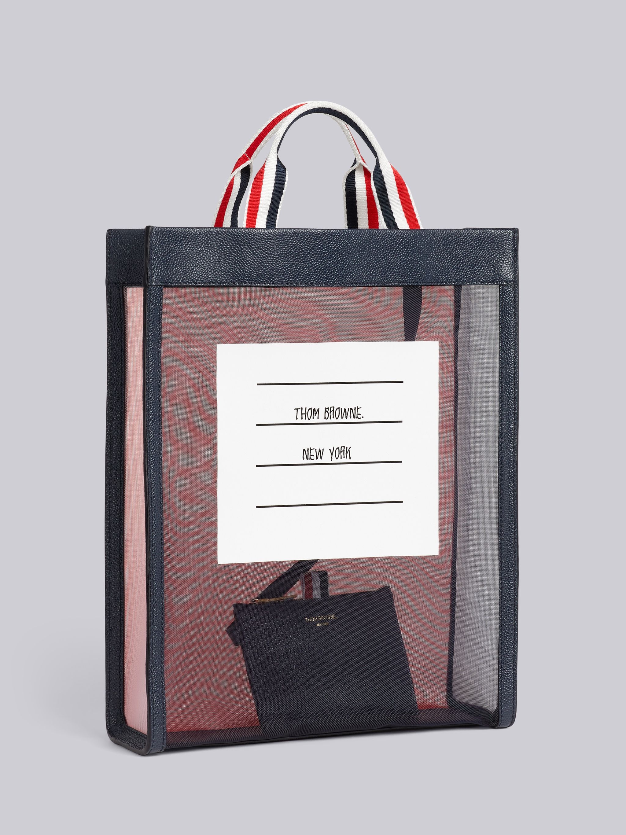 Multicolor Fun-Mix Mesh Paper Label Stripe Handle Vertical Tote - 3