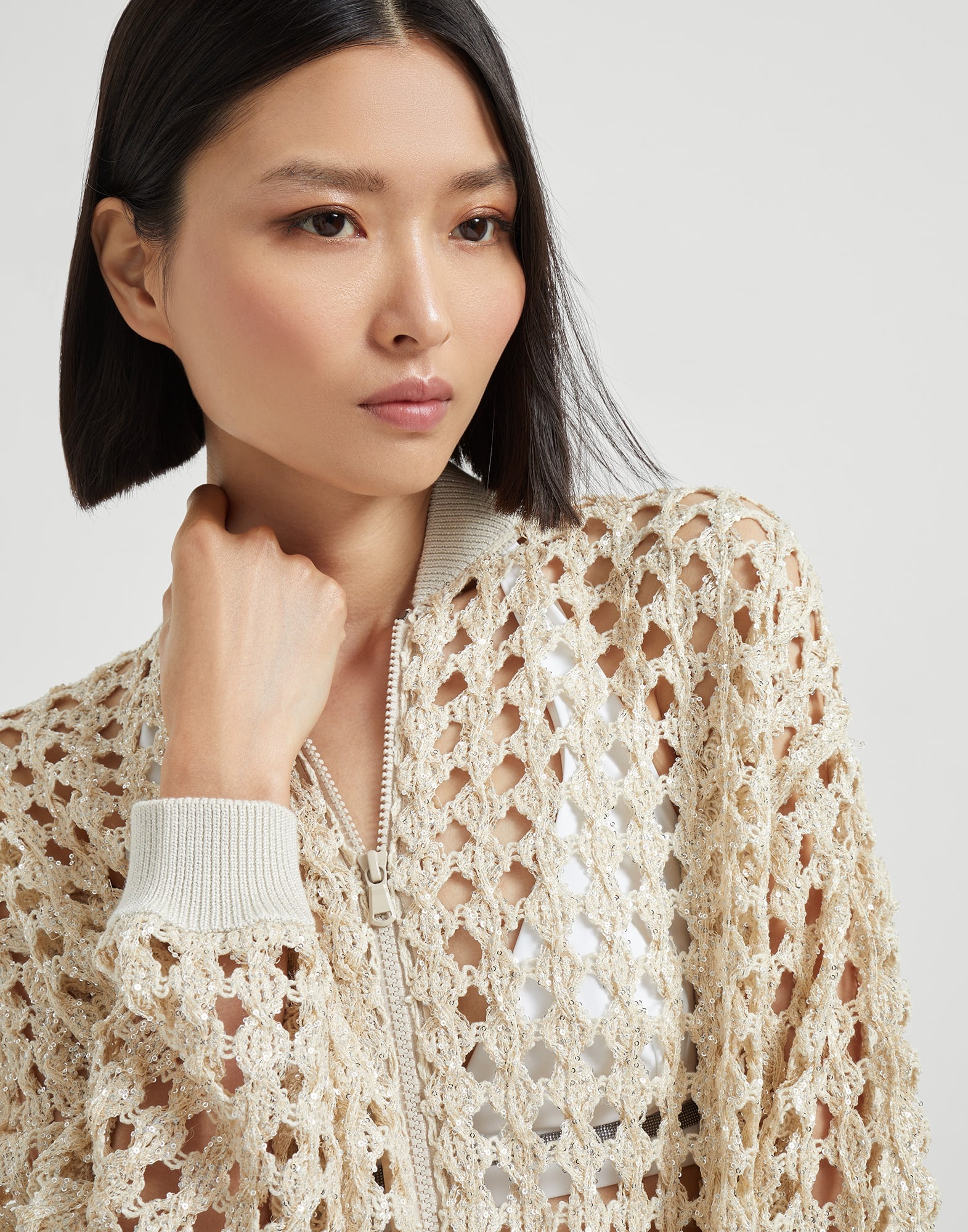 Dazzling Zellige Embroidery knit bomber jacket in jute and cotton - 3
