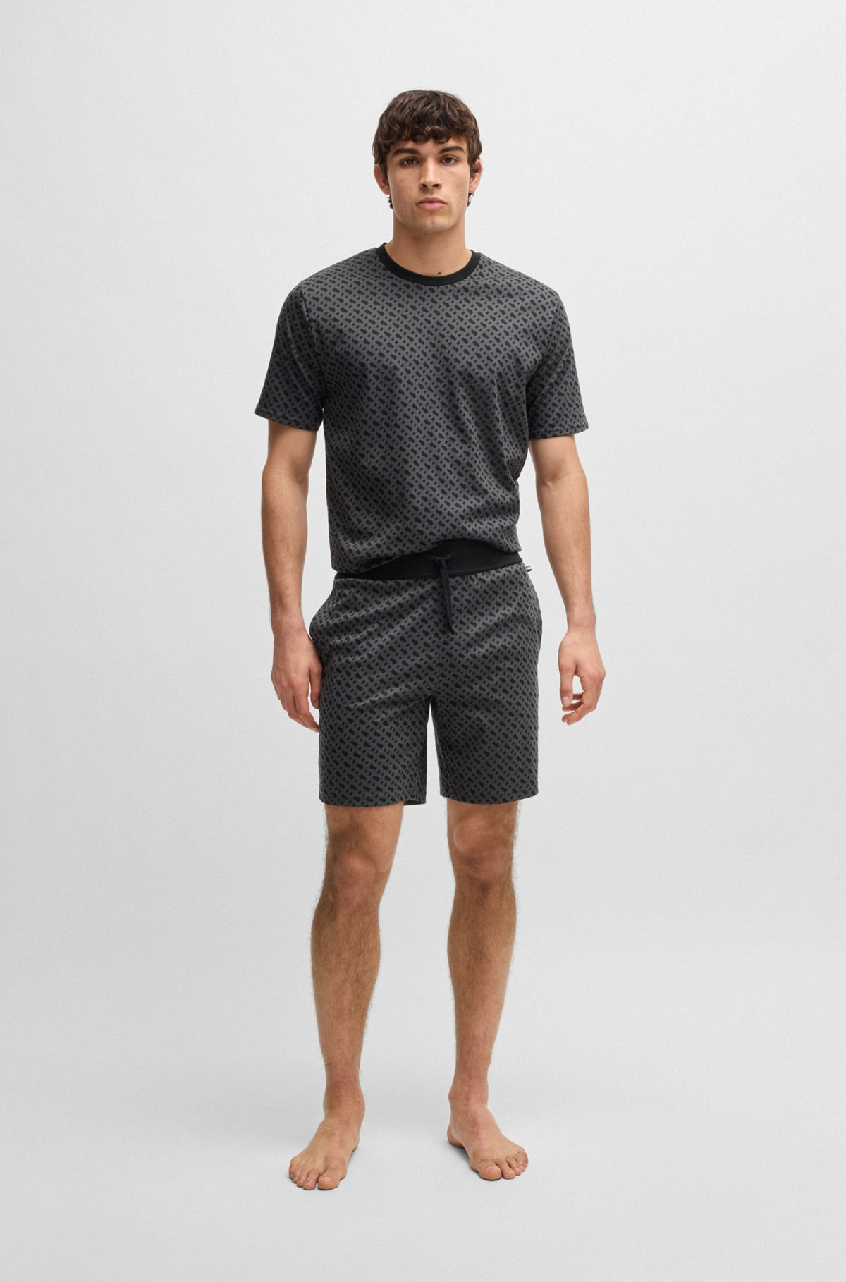 INTERLOCK-COTTON PAJAMA SHORTS WITH MONOGRAM PRINT - 3