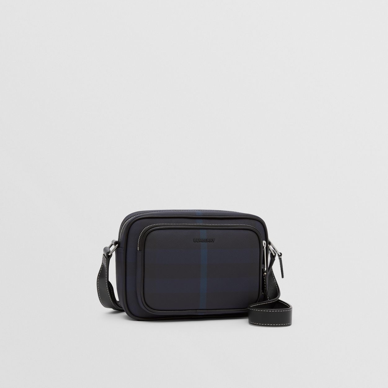 Exaggerated Check and Leather Crossbody Bag - 7