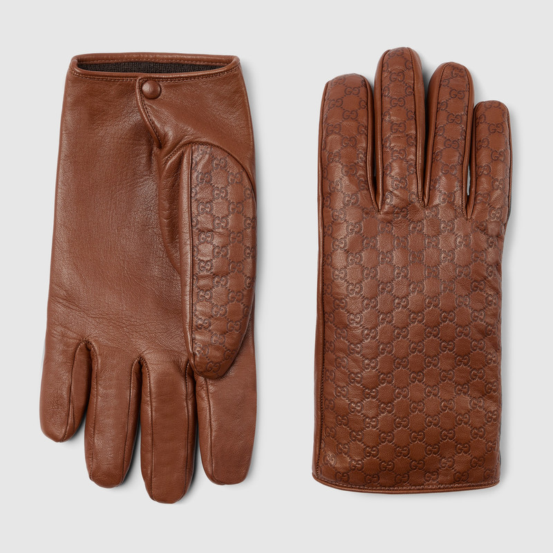 Embossed GG leather gloves 1