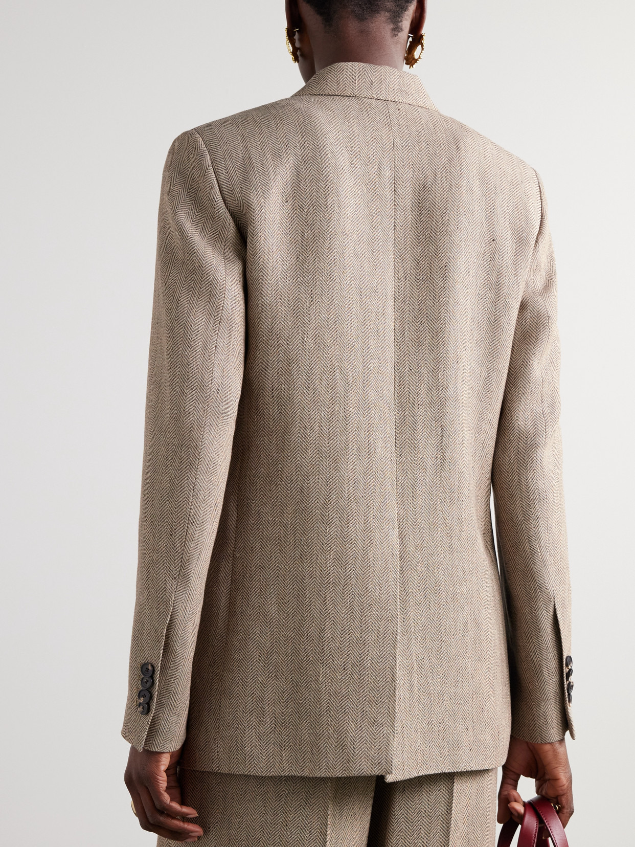 Genny Double-breasted Herringbone Linen Blazer - 3