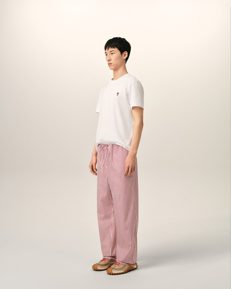WHITE ELASTICATED-WAIST STRIPED COTTON TROUSERS 6