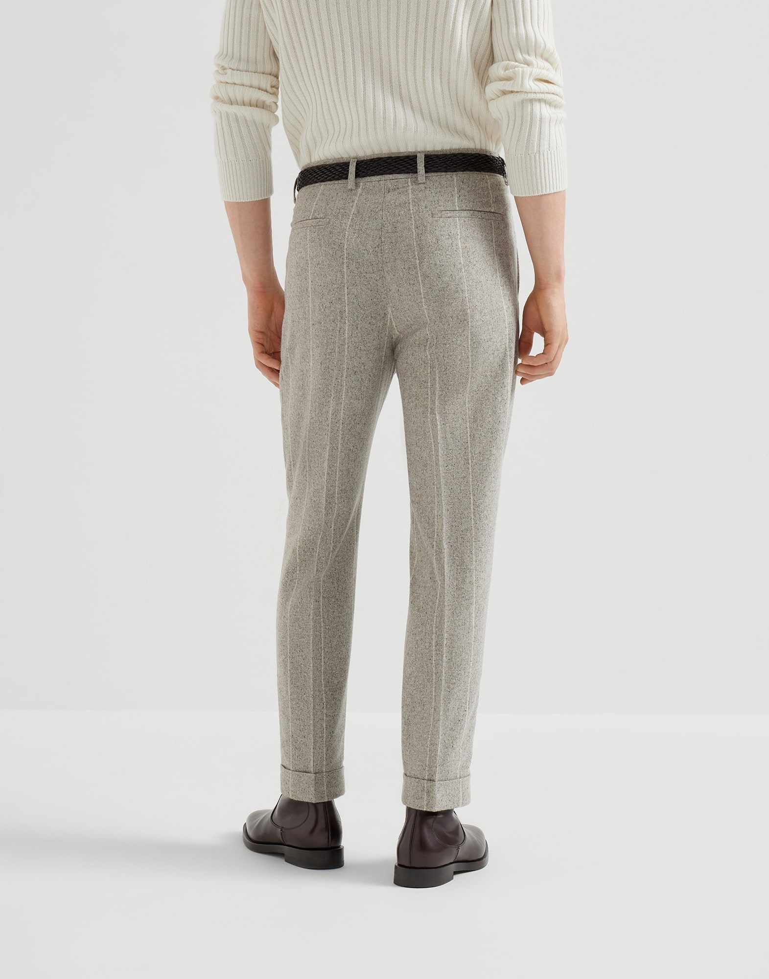 Silk, wool and cashmere flecked chalk stripe flannel leisure fit trousers with pleat - 2