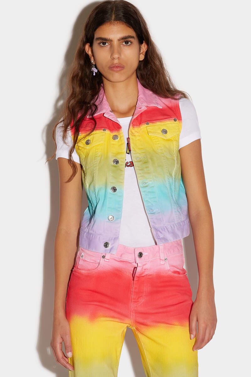 RAINBOW WASH DENIM VEST - 1