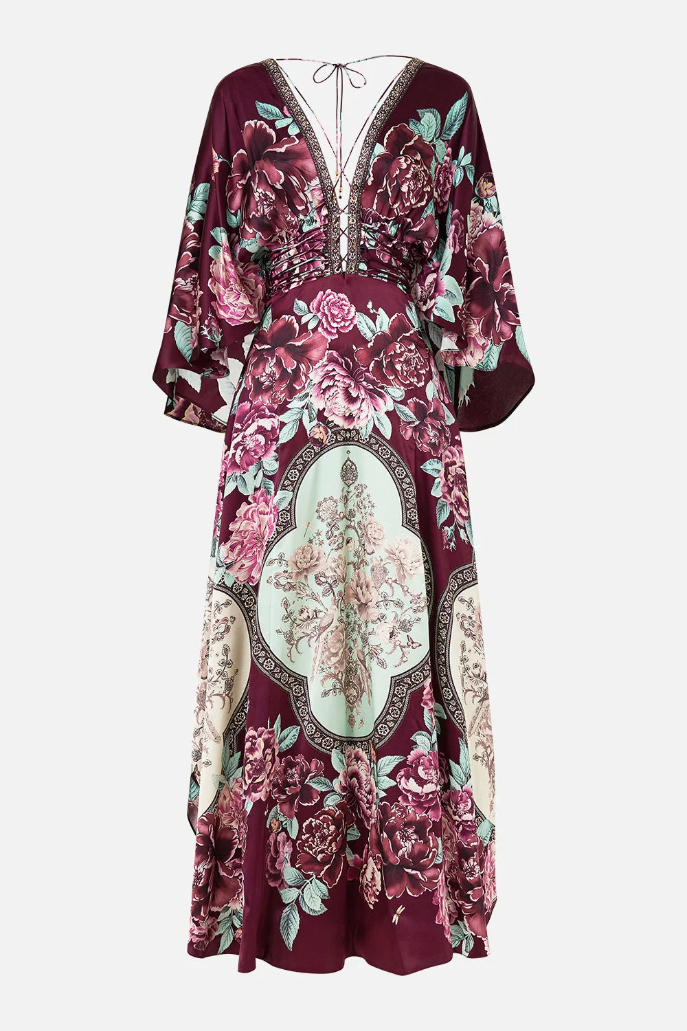 V NECK LACE UP DETAIL LONG DRESS - 1