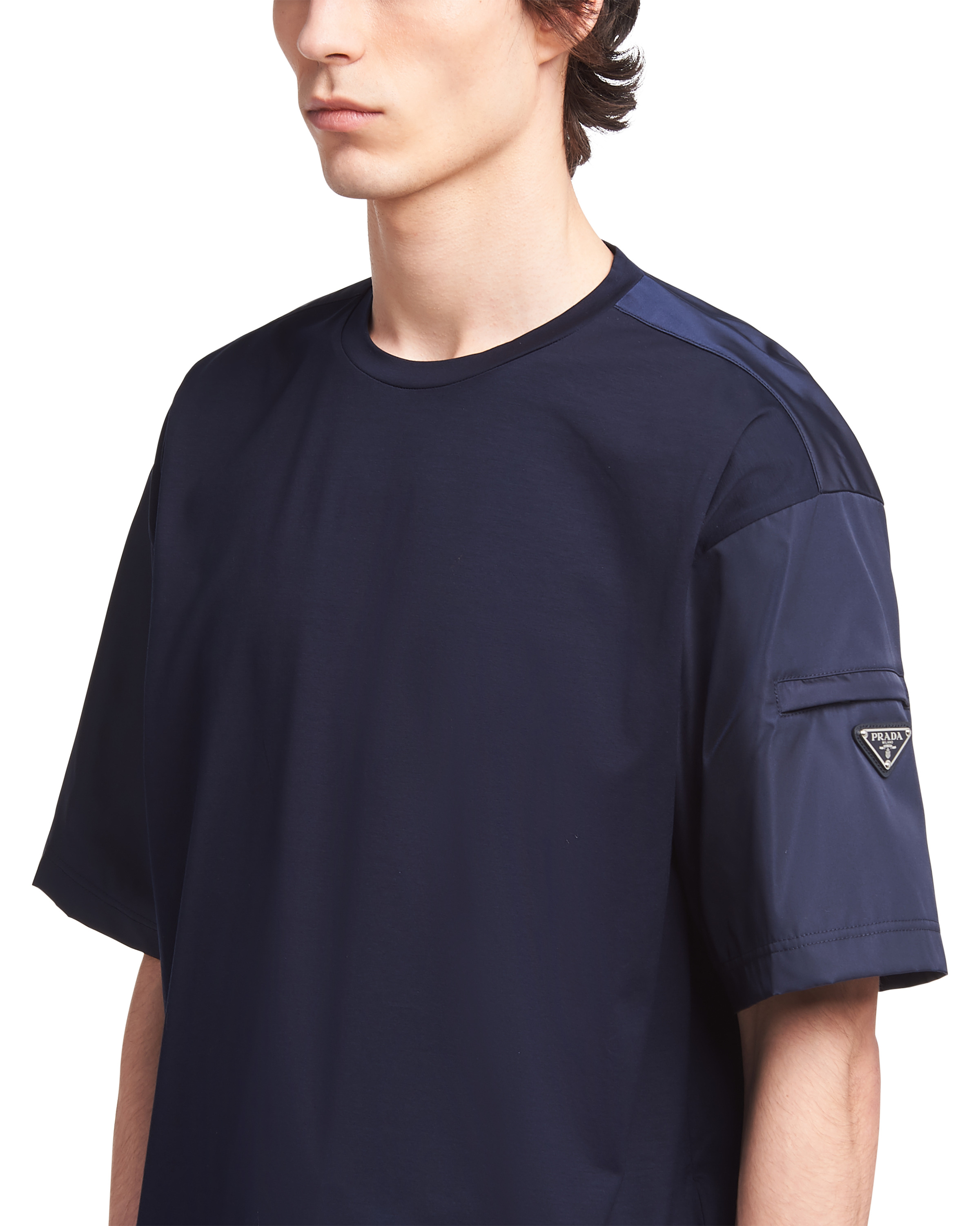 Stretch cotton T-shirt with Re-Nylon details - 5