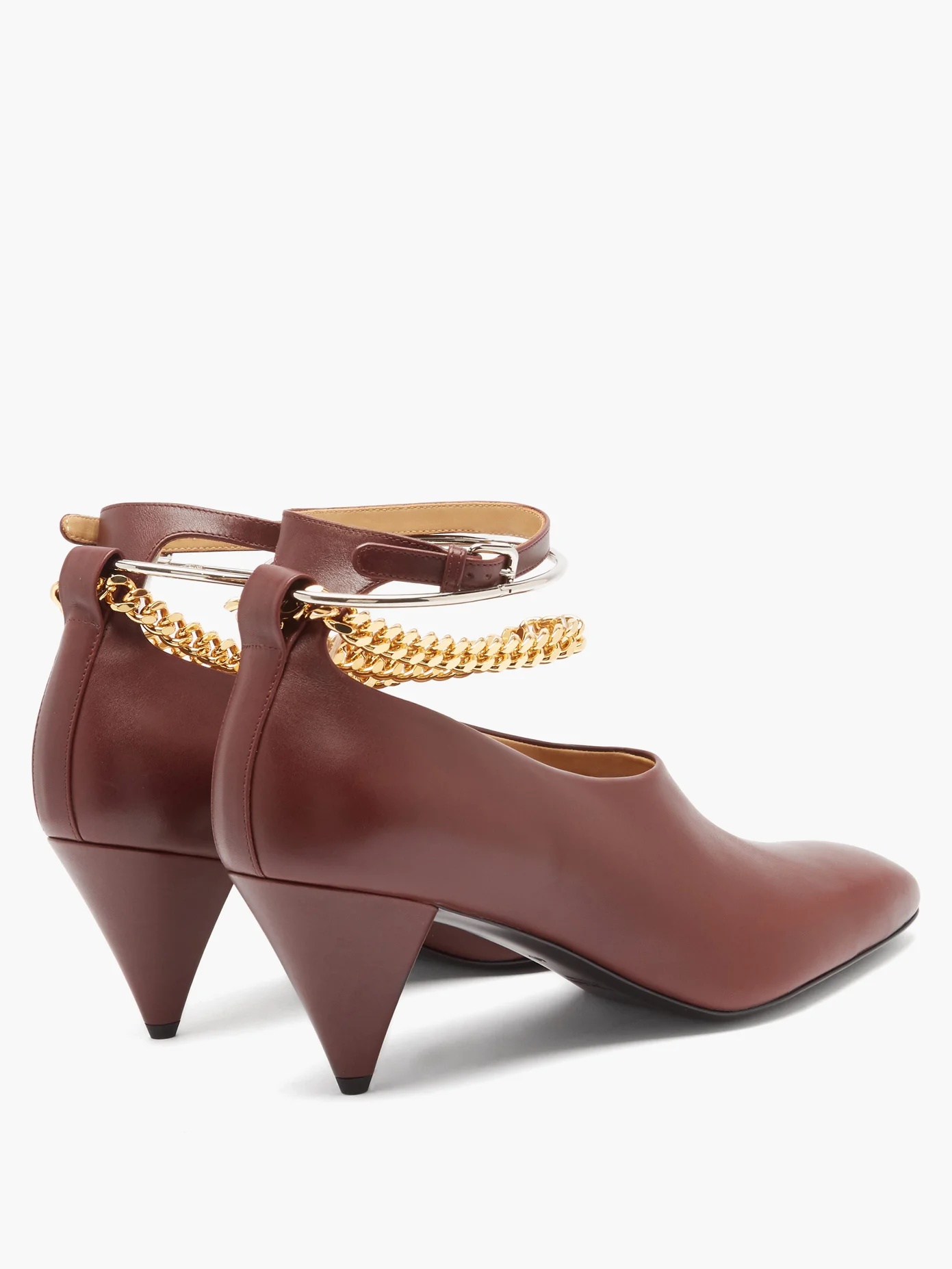 Anklet-chain leather cone-heel pumps - 4