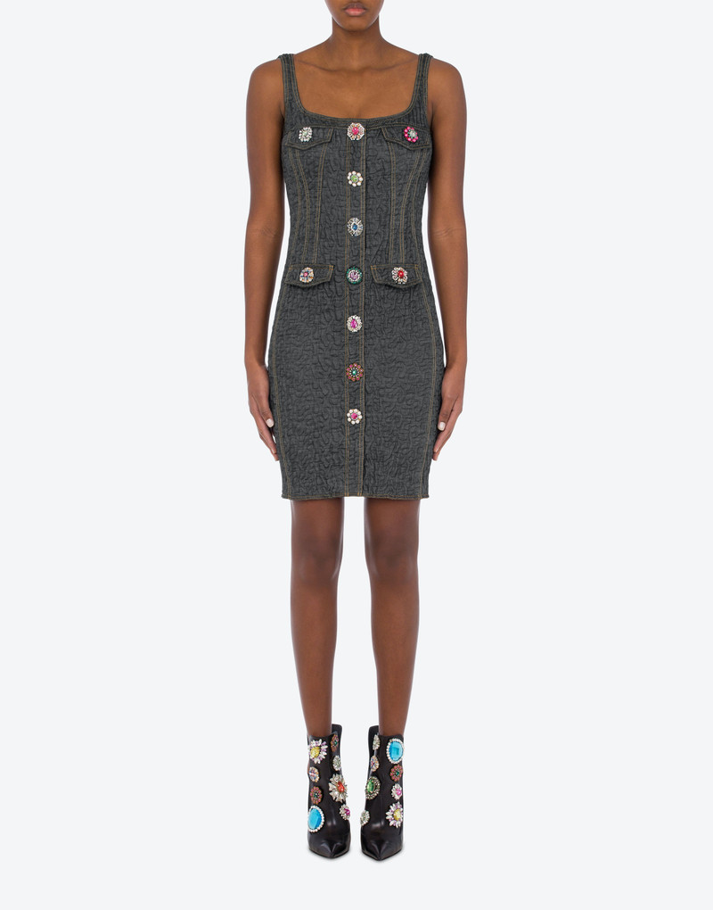Moschino JEWEL BUTTONS BLACK DENIM SHEATH DRESS outlook
