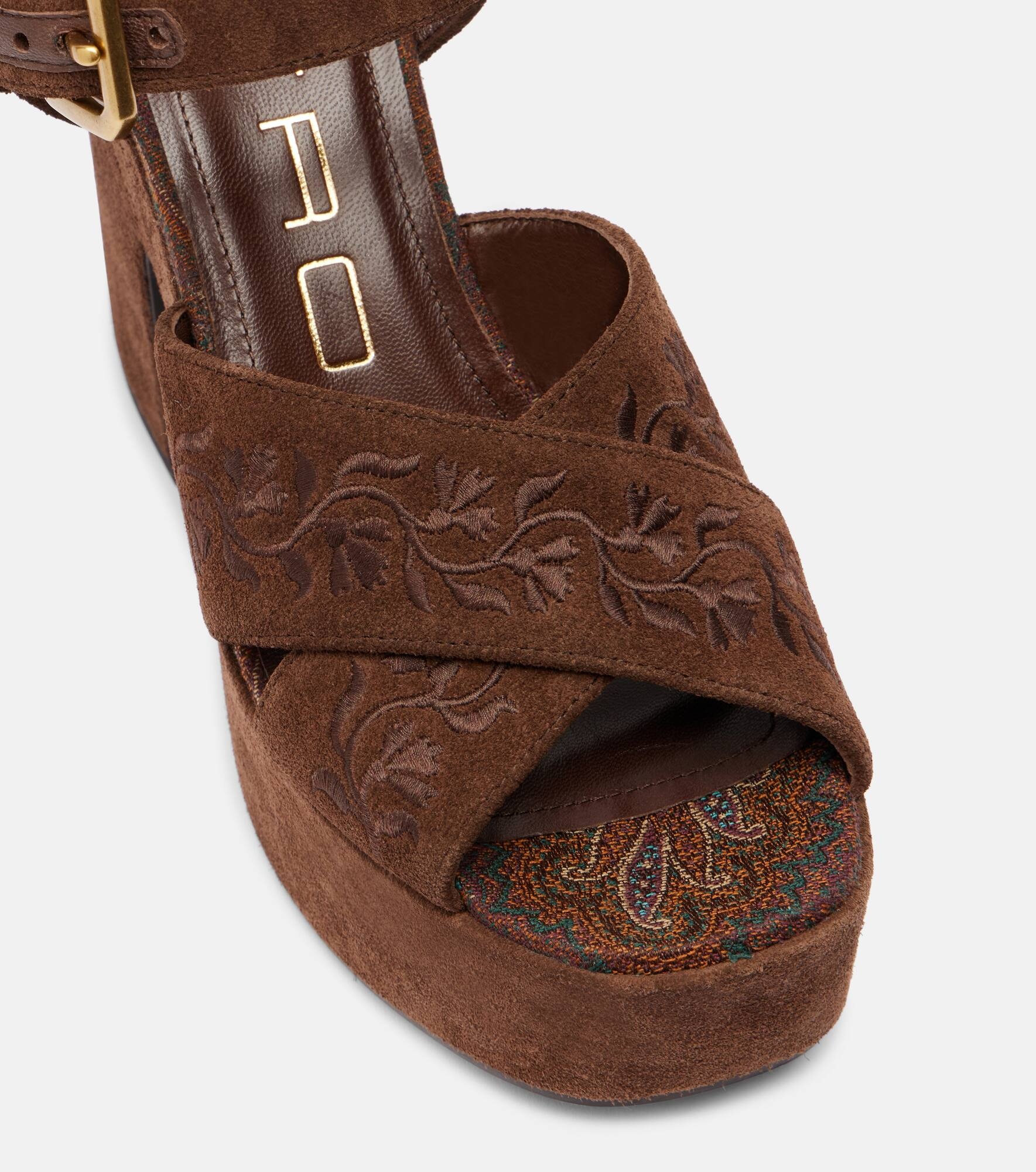Floral embroidered suede platform sandals - 5