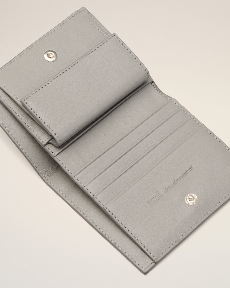 GREY COWHIDE LEATHER AMI DE COEUR BIFOLD WALLET 3