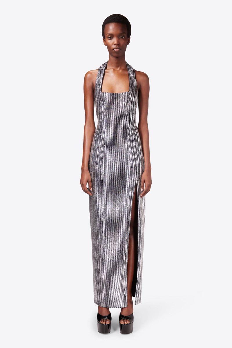CRYSTAL EMBELLISHED HALTER SLIT GOWN 3