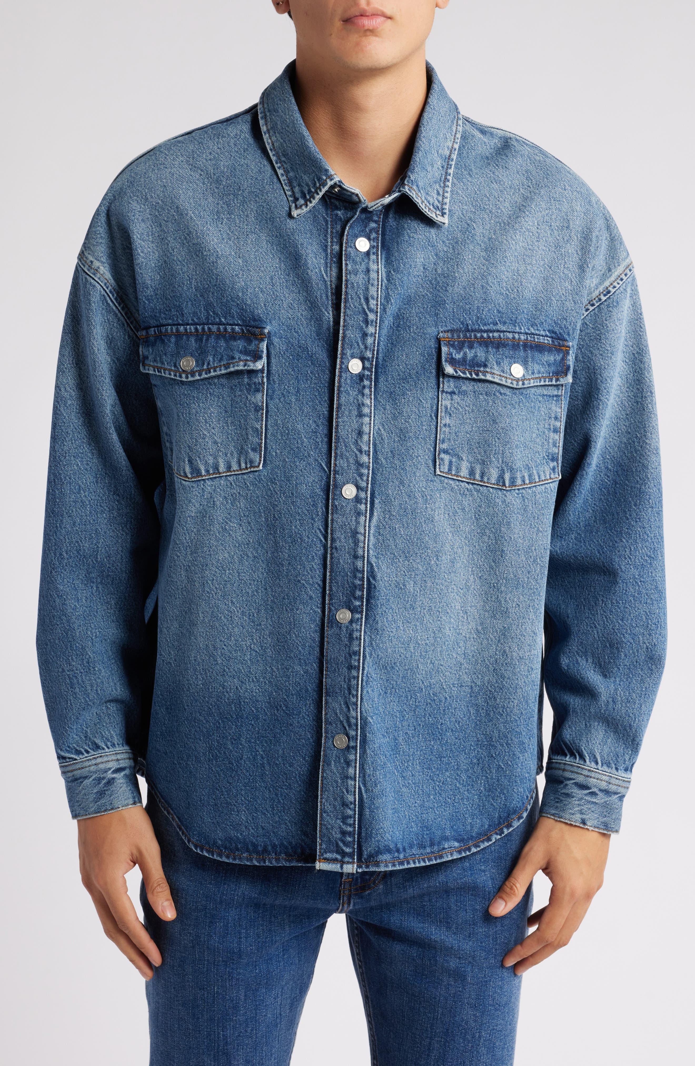 FRAME Relaxed Double Pocket Denim Shirt Jacket in Briset at Nordstrom - 4