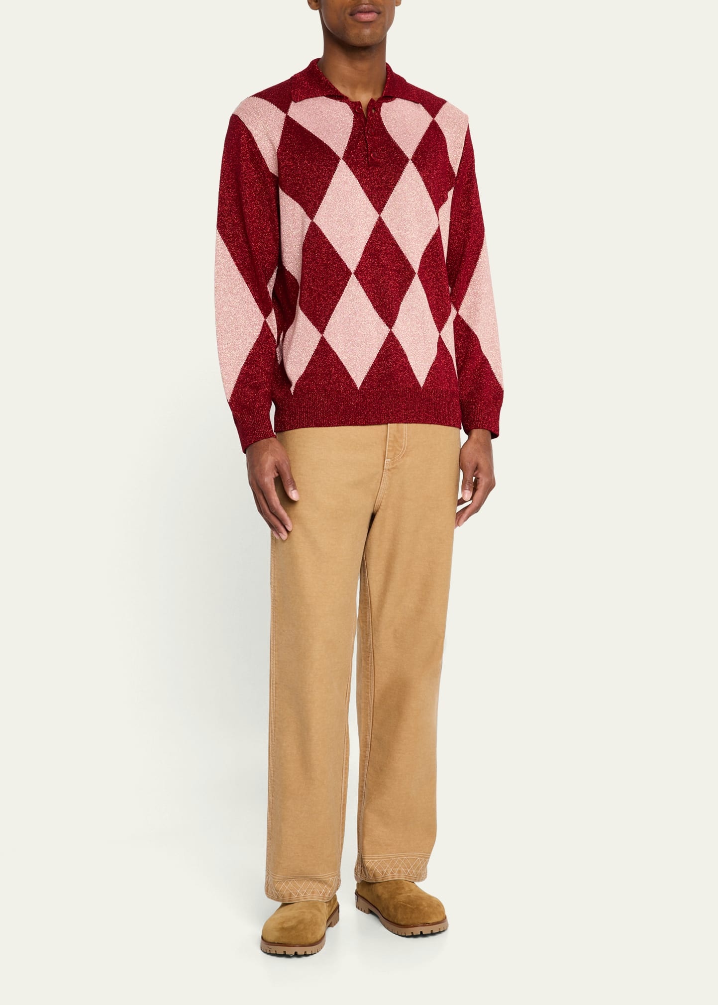 Men's Lurex Argyle Knit Polo Shirt - 2