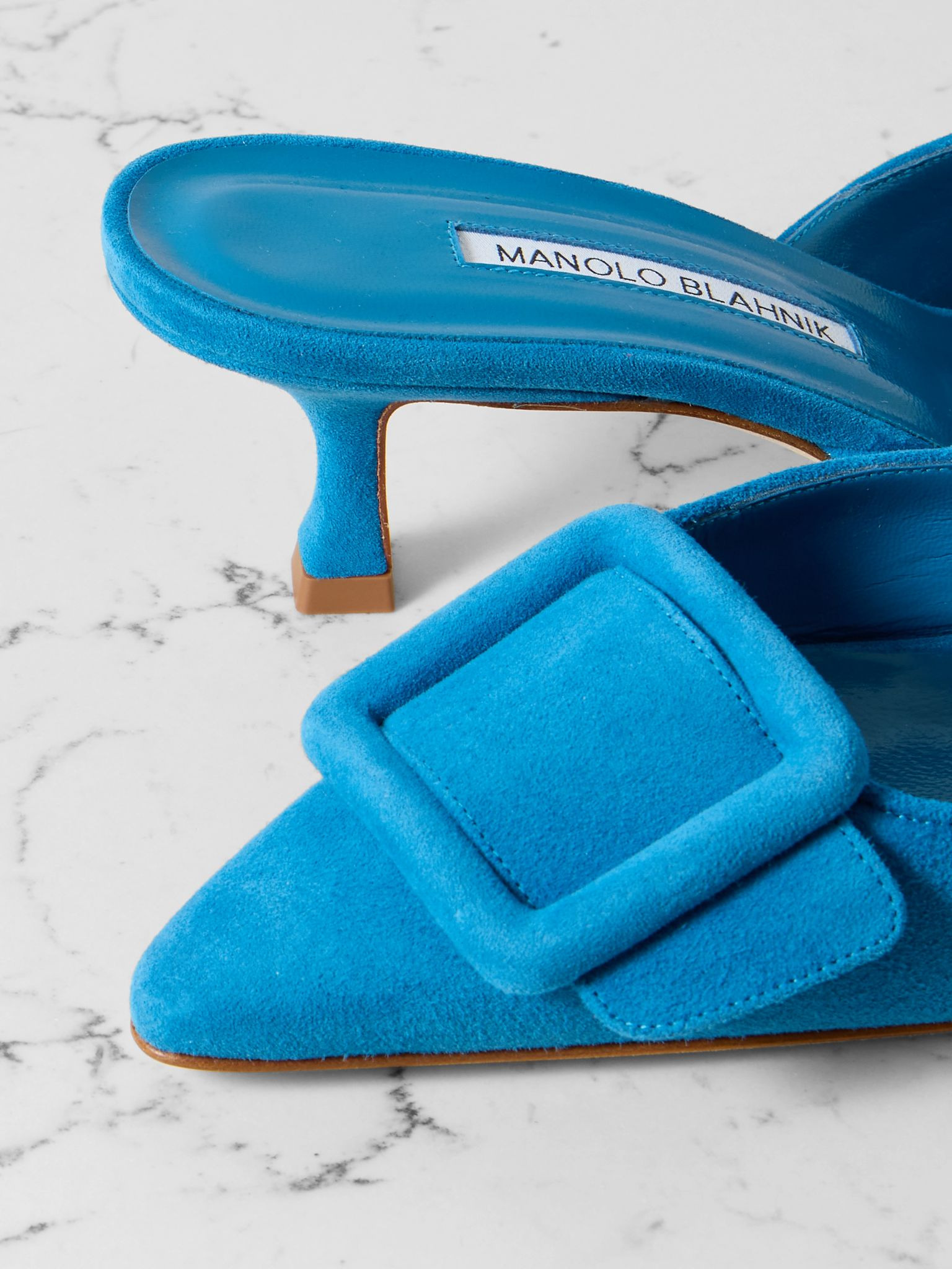 Maysale 50 buckled suede mules Blue - 4