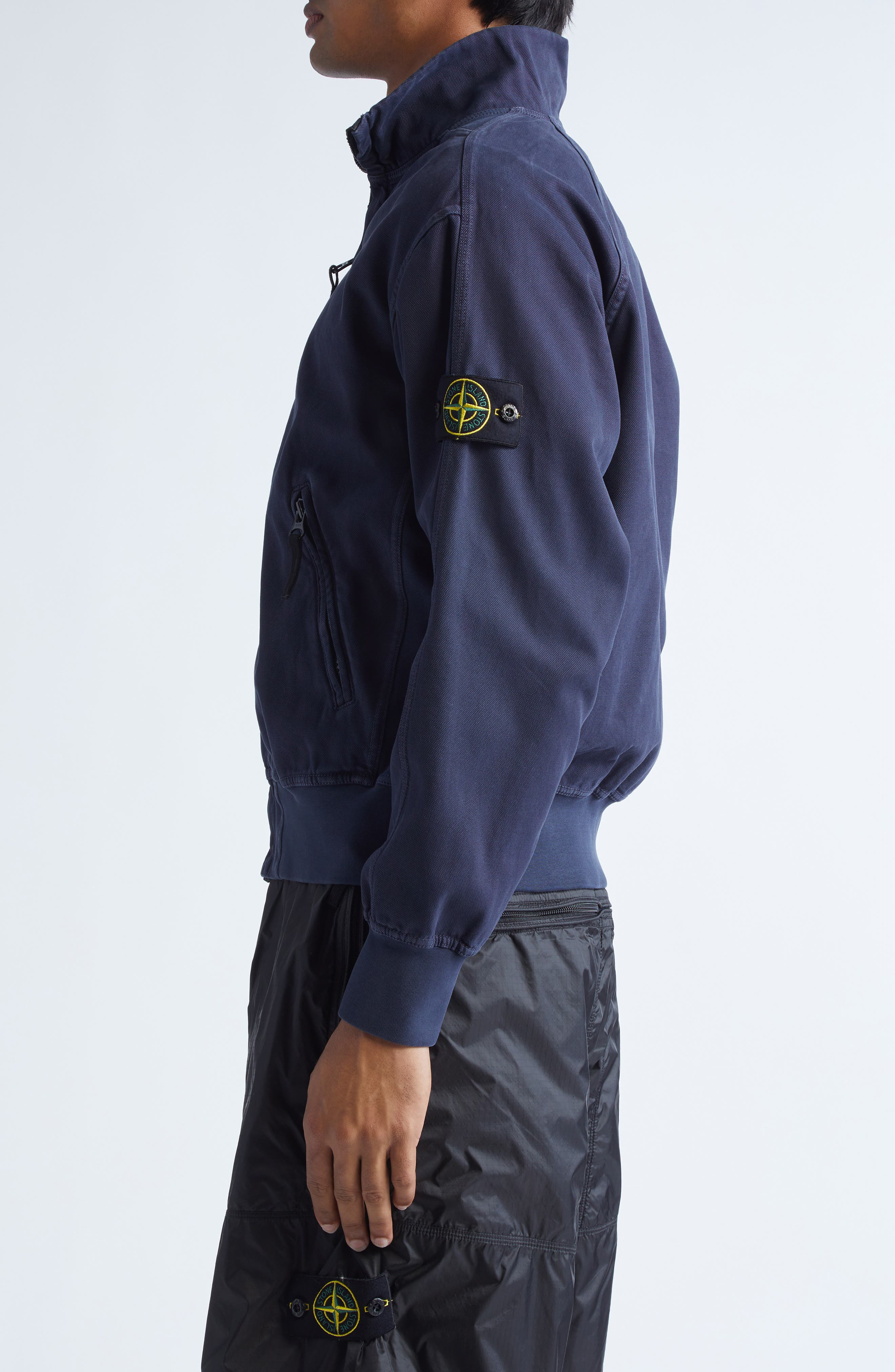 Stone Island Organic Cotton Fleece Zip Track Jacket in V0126 Ink at Nordstrom - 3
