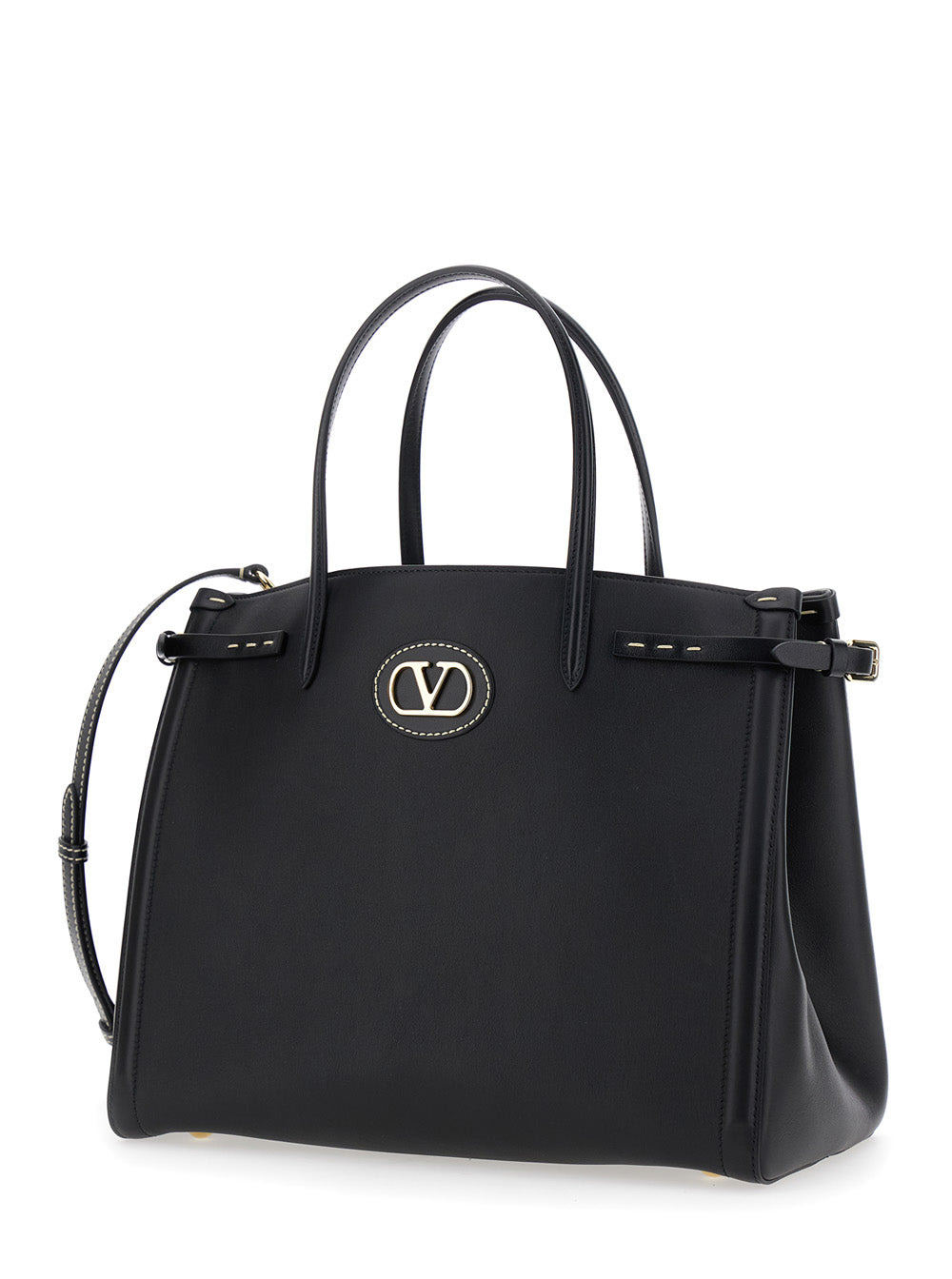 Valentino Garavani Women 'Antibes' Black Handbag With Vlogo Plaque On The Front And Removable Should - 2