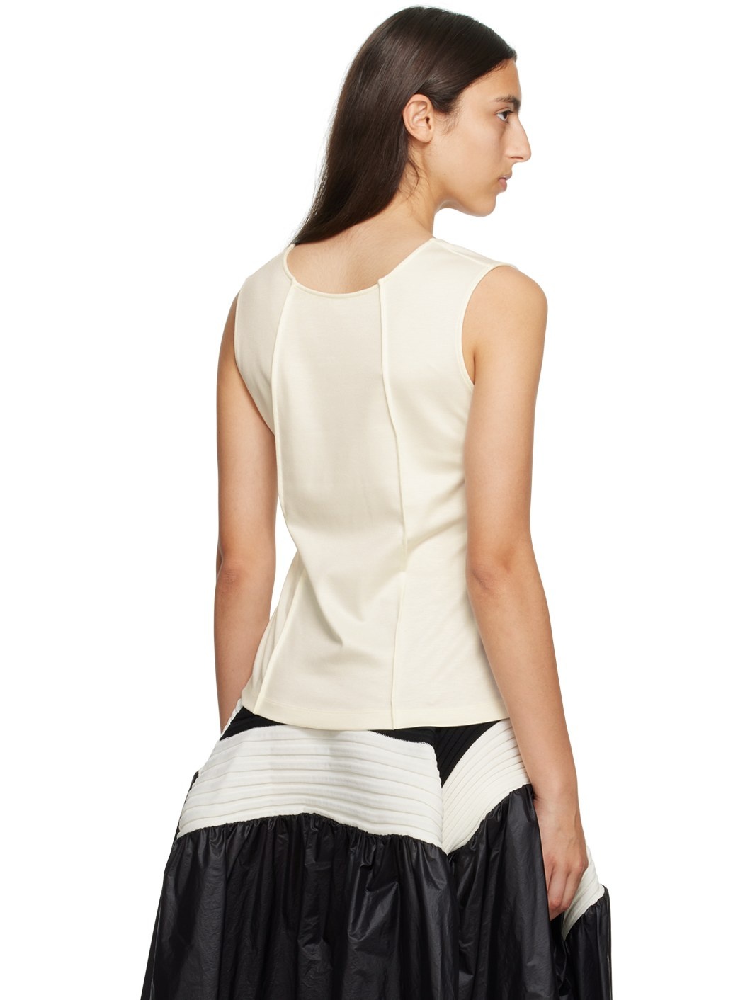 White Tucked Square Tank Top - 3