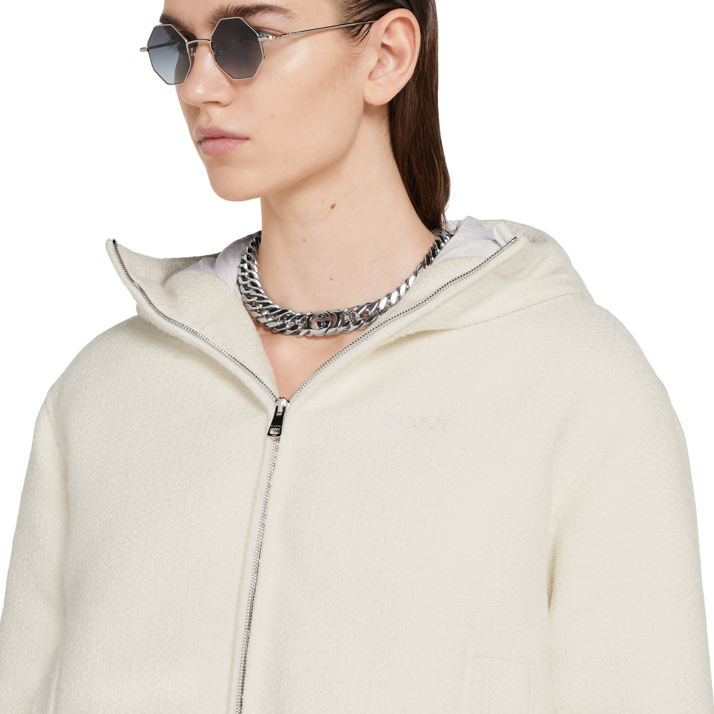 Wool bouclé jacket with logo - 5