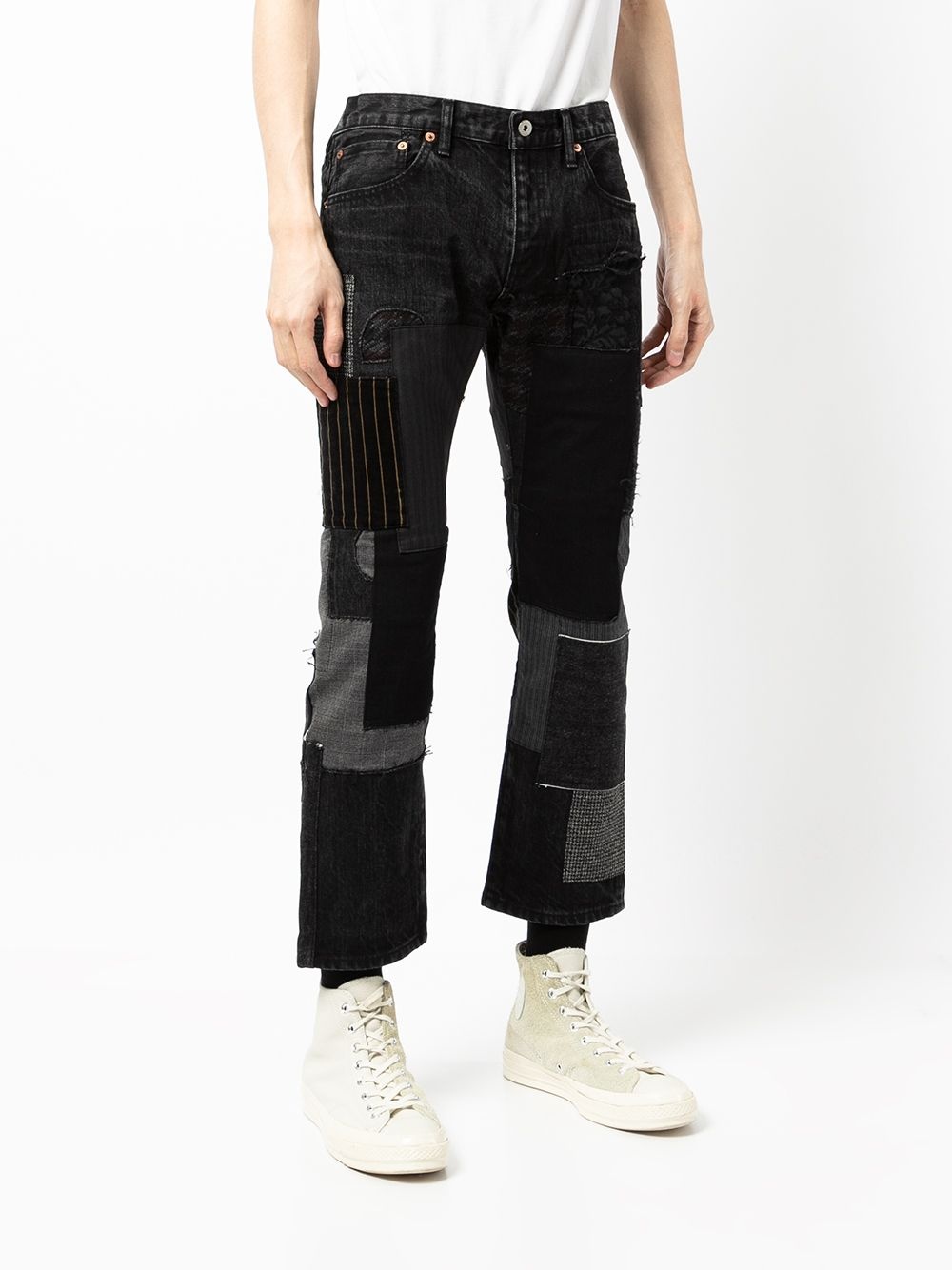 patchwork-design cropped jeans - 3