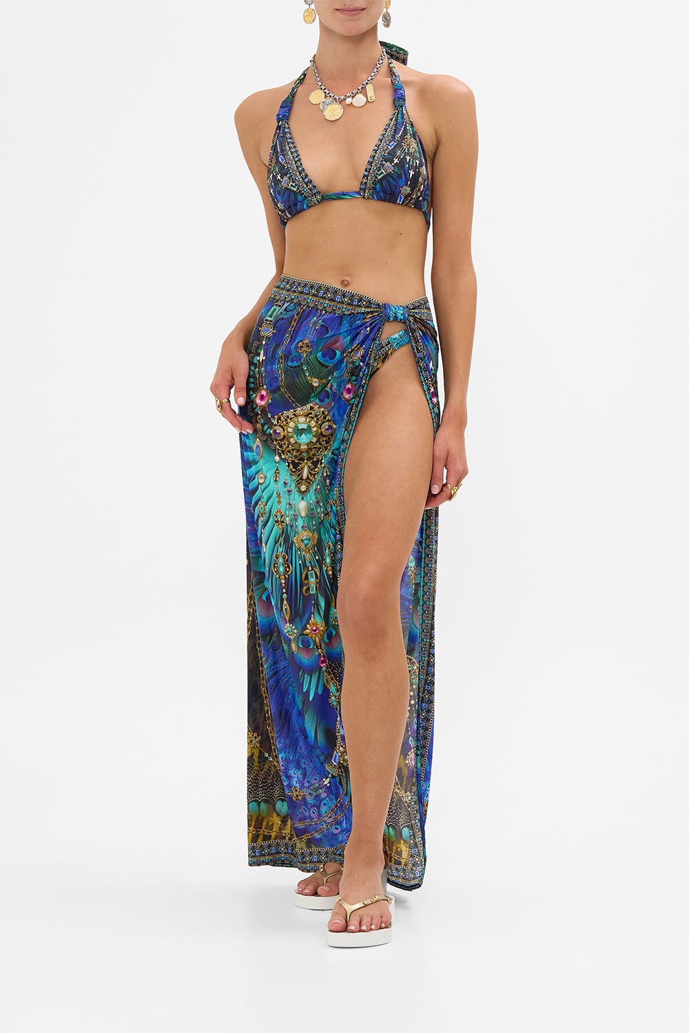 LONG SARONG WITH GATHERED TAB AND LEG SPLIT - 2