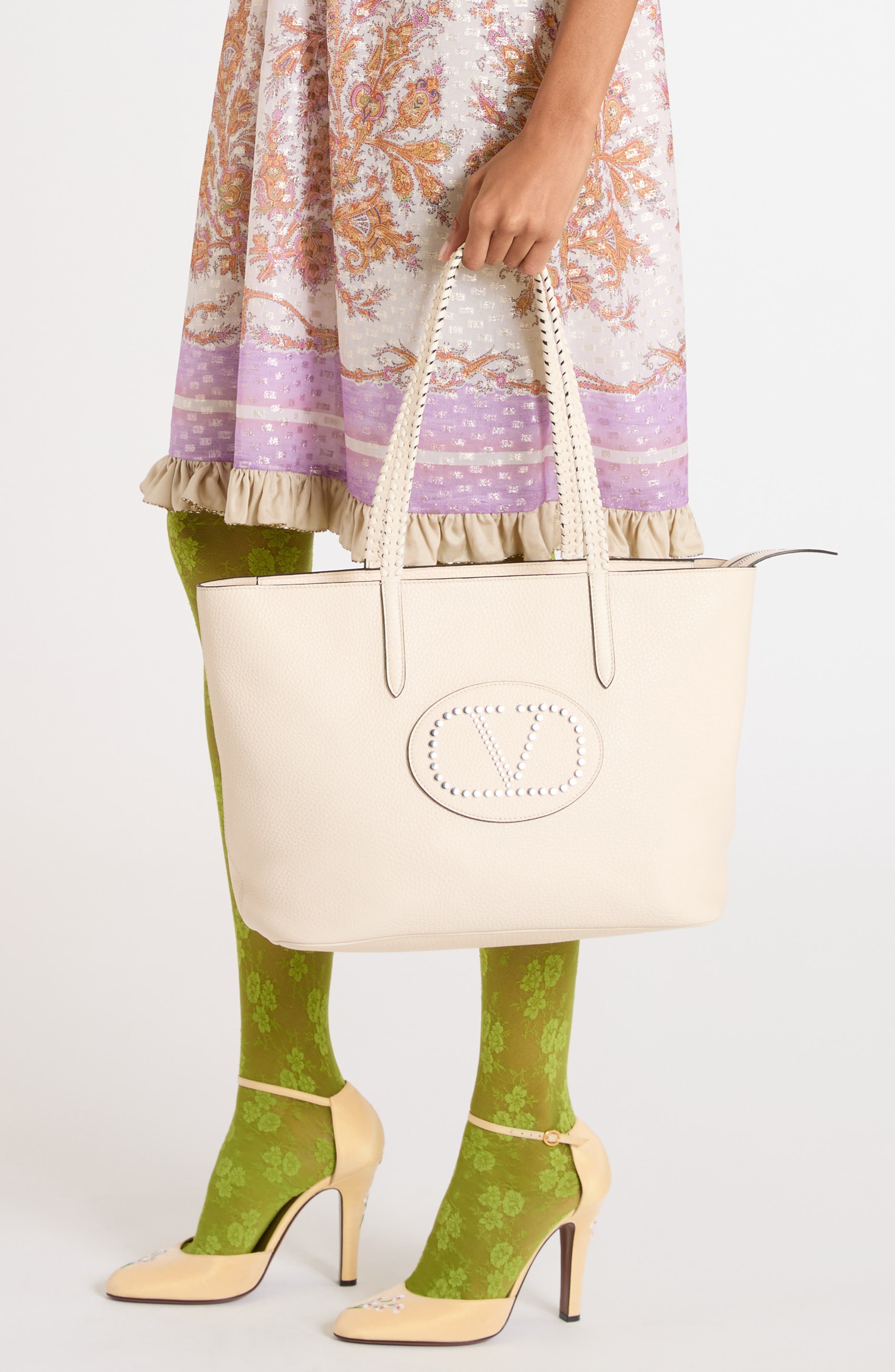Valentino Garavani Nellcôte Leather Shopper in Light Ivory at Nordstrom - 2