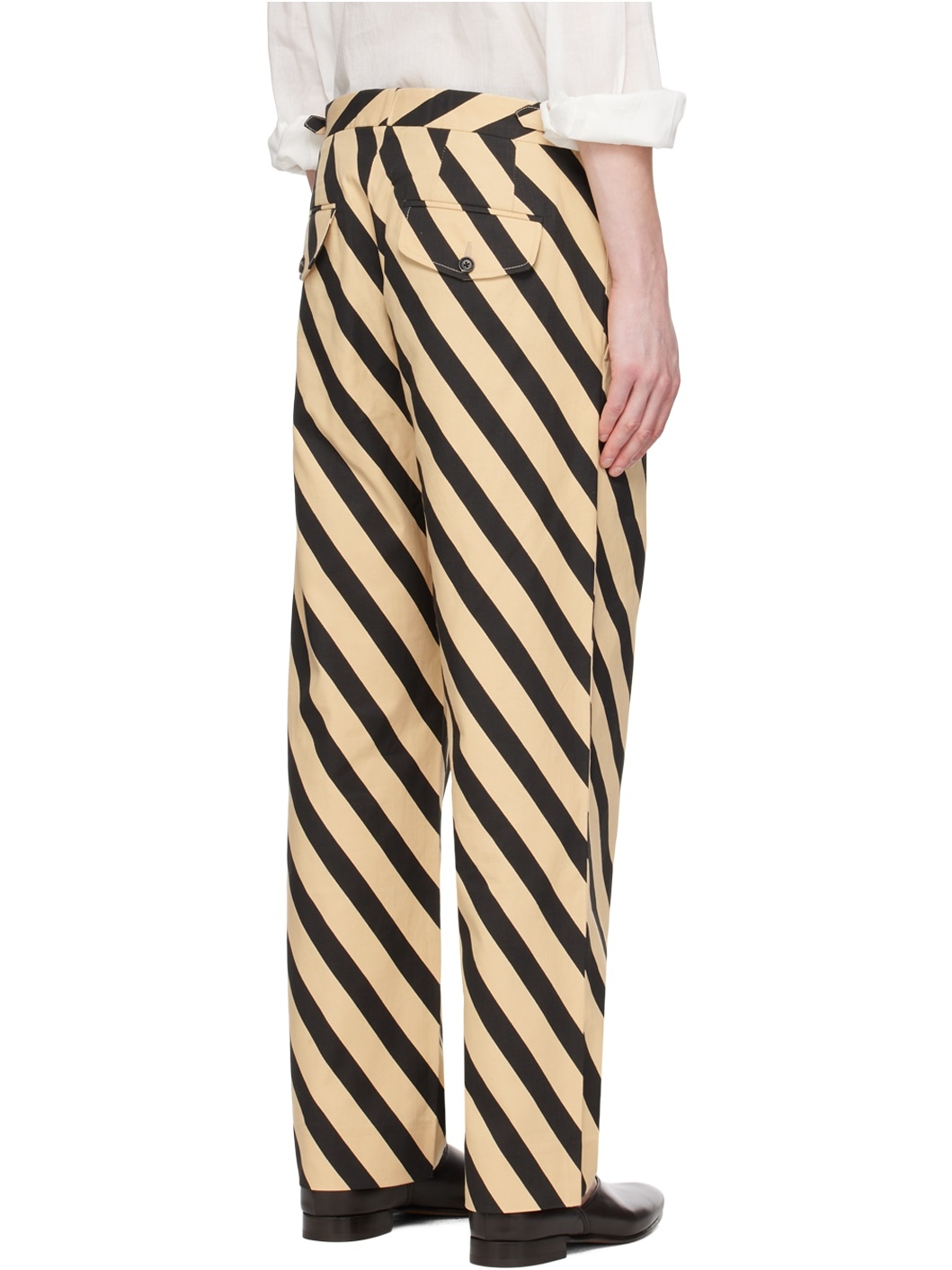 Black & Beige Domino Stripe Trousers - 3