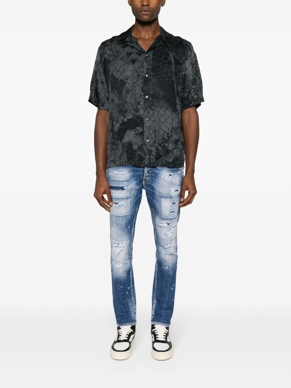 ripped mid-rise tapered jeans - 2