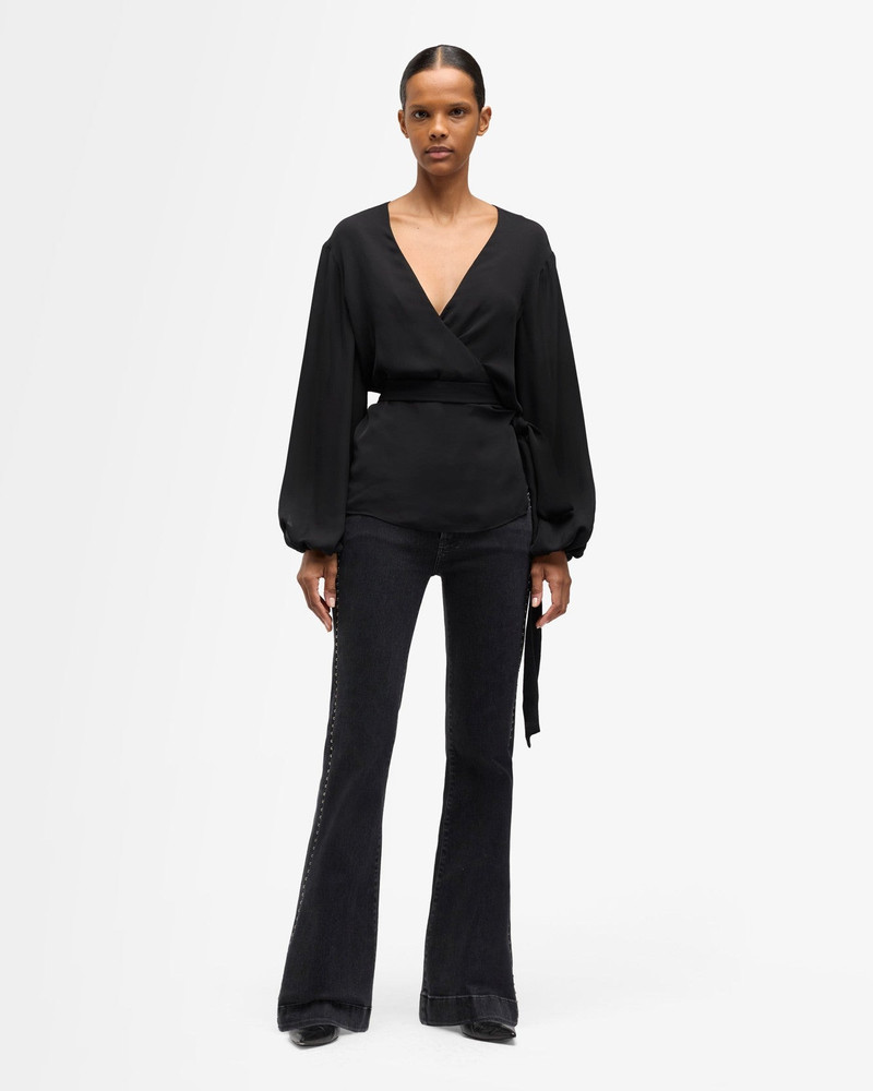 Silk Wrap Blouse in Black 3