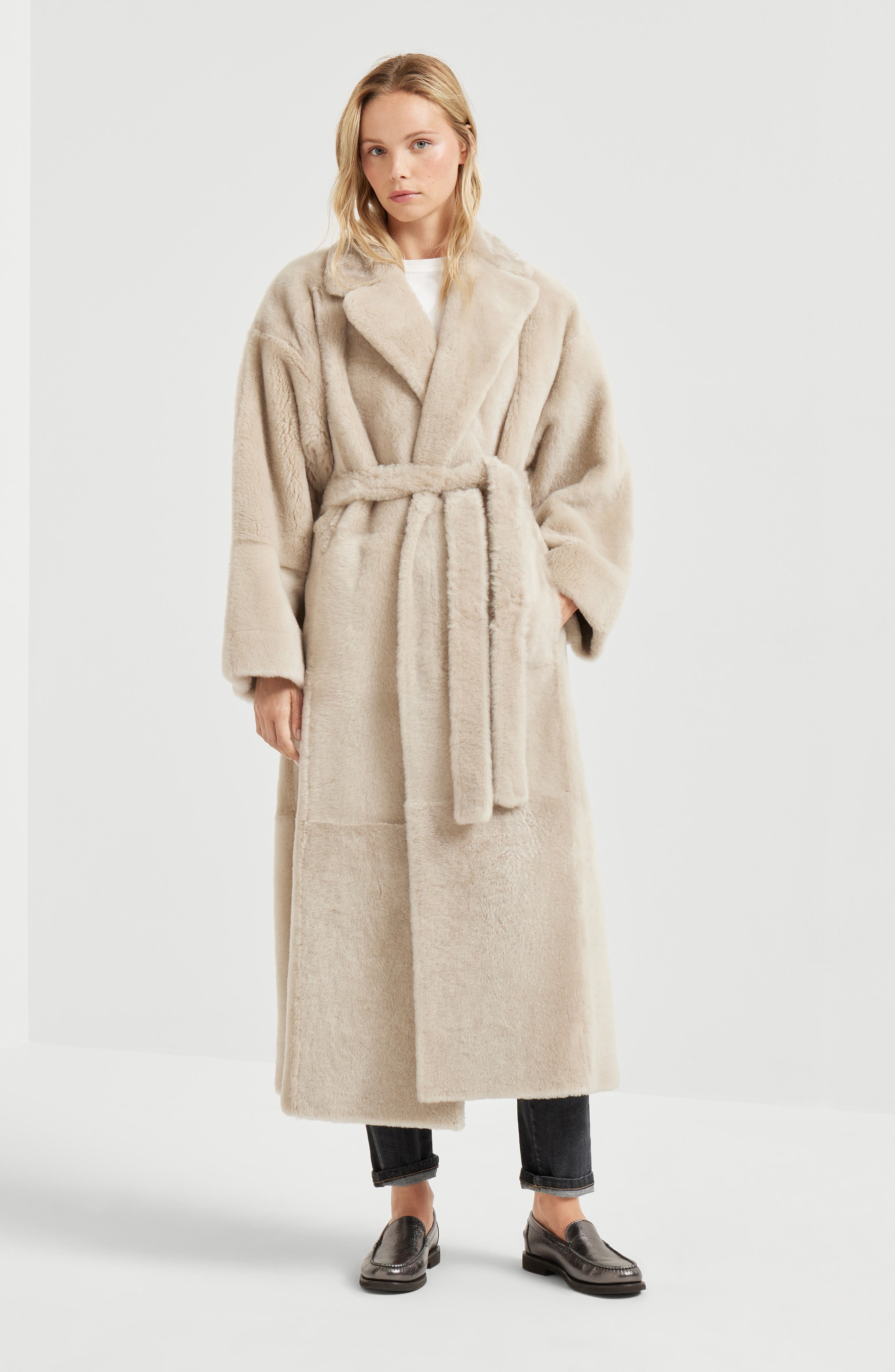 Brunello Cucinelli Shearling reversible coat in Cool Beige at Nordstrom - 2