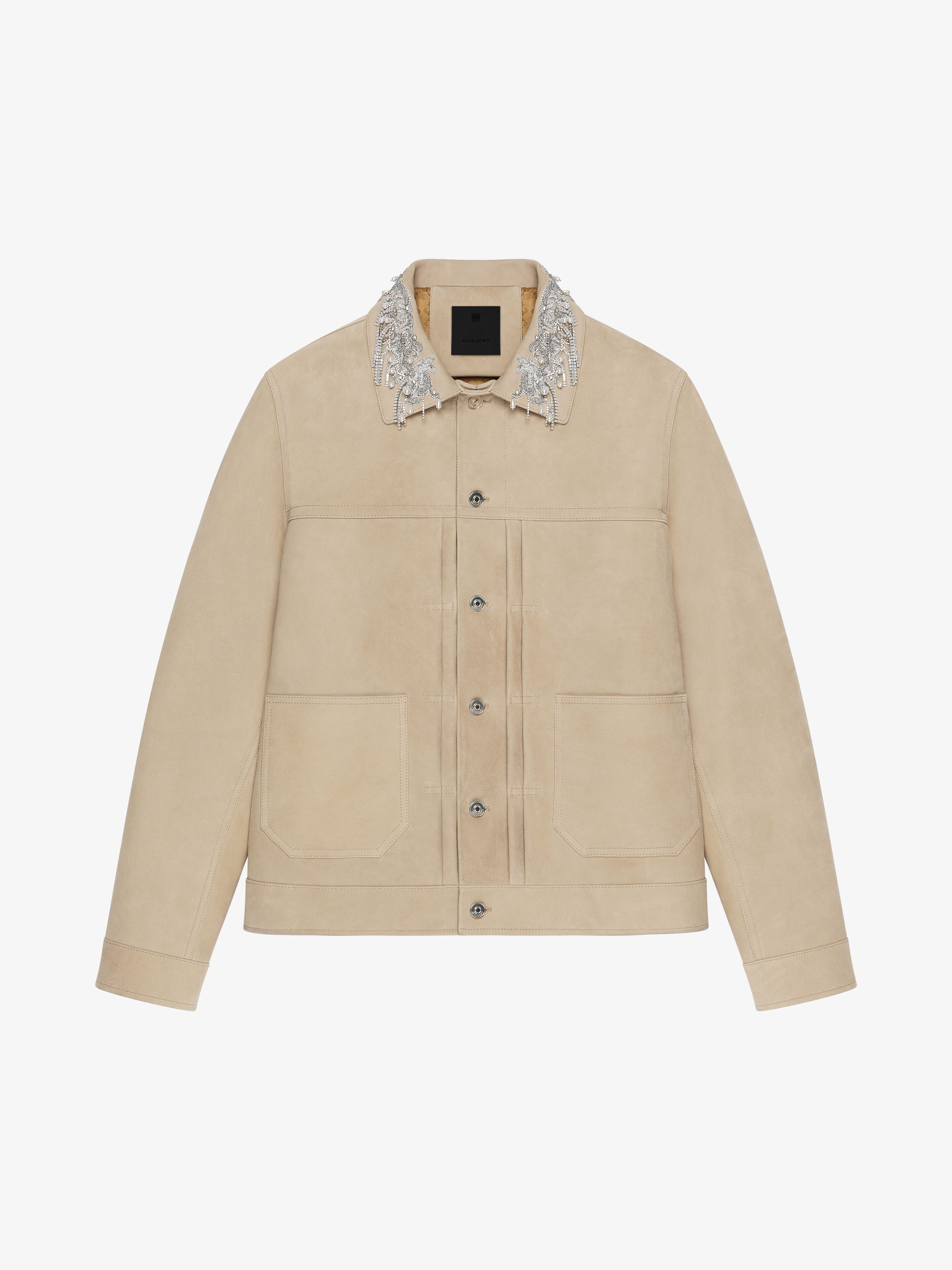 JACKET IN GRAINED LEATHER WITH CRYSTALS AND PEARLS - 1