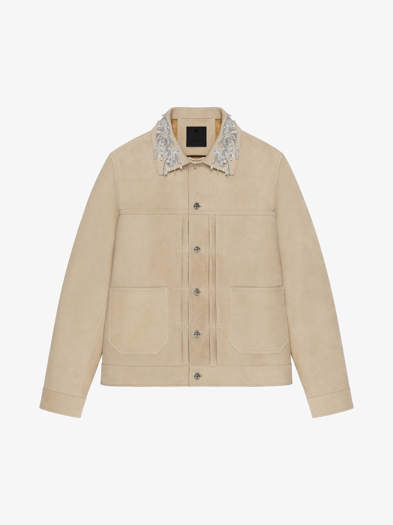 JACKET IN GRAINED LEATHER WITH CRYSTALS AND PEARLS 1