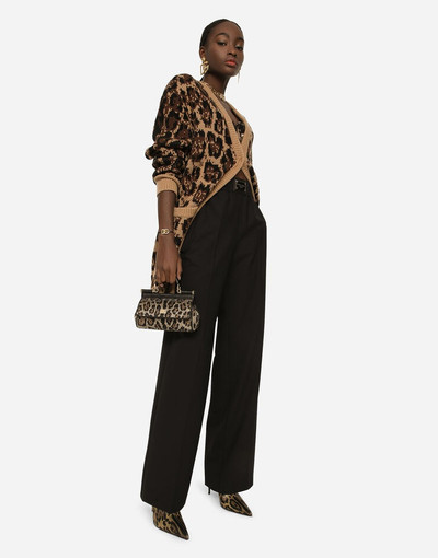 Dolce & Gabbana Long wool and cashmere cardigan with jacquard leopard design outlook